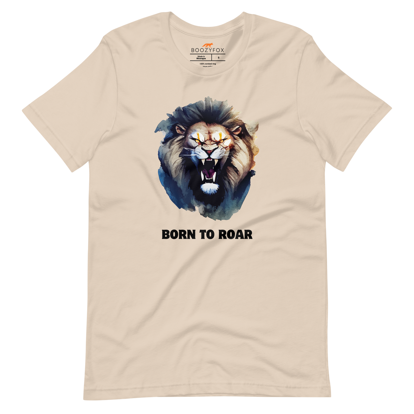 Funny Born to Roar Lion lightweight graphic tee in soft cream by Boozy Fox