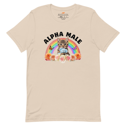 Funny Alpha Male Cat rainbow roses lightweight graphic t-shirt in soft cream by Boozy Fox