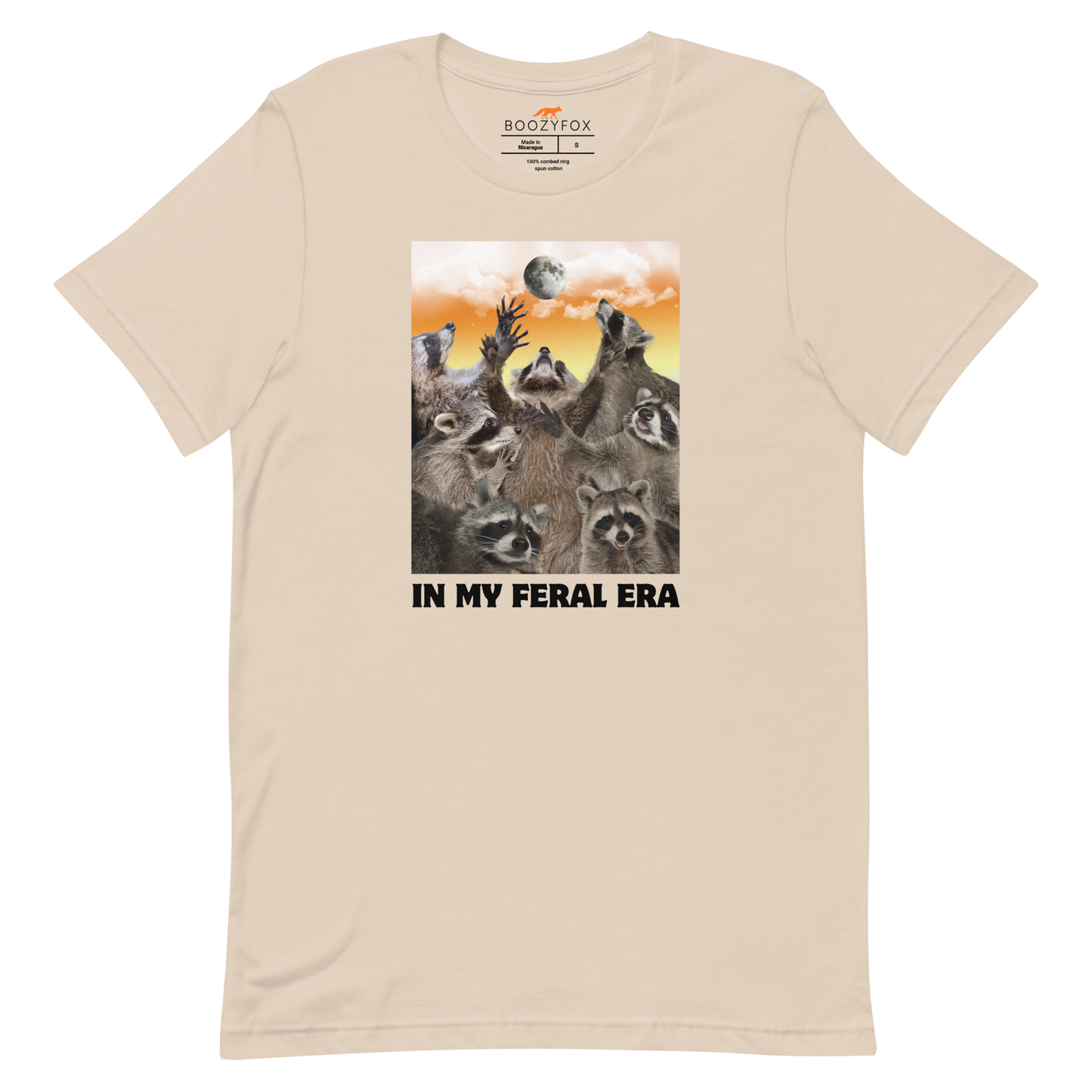 Funny In My Feral Era Raccoon lightweight graphic t-shirt in soft cream by Boozy Fox