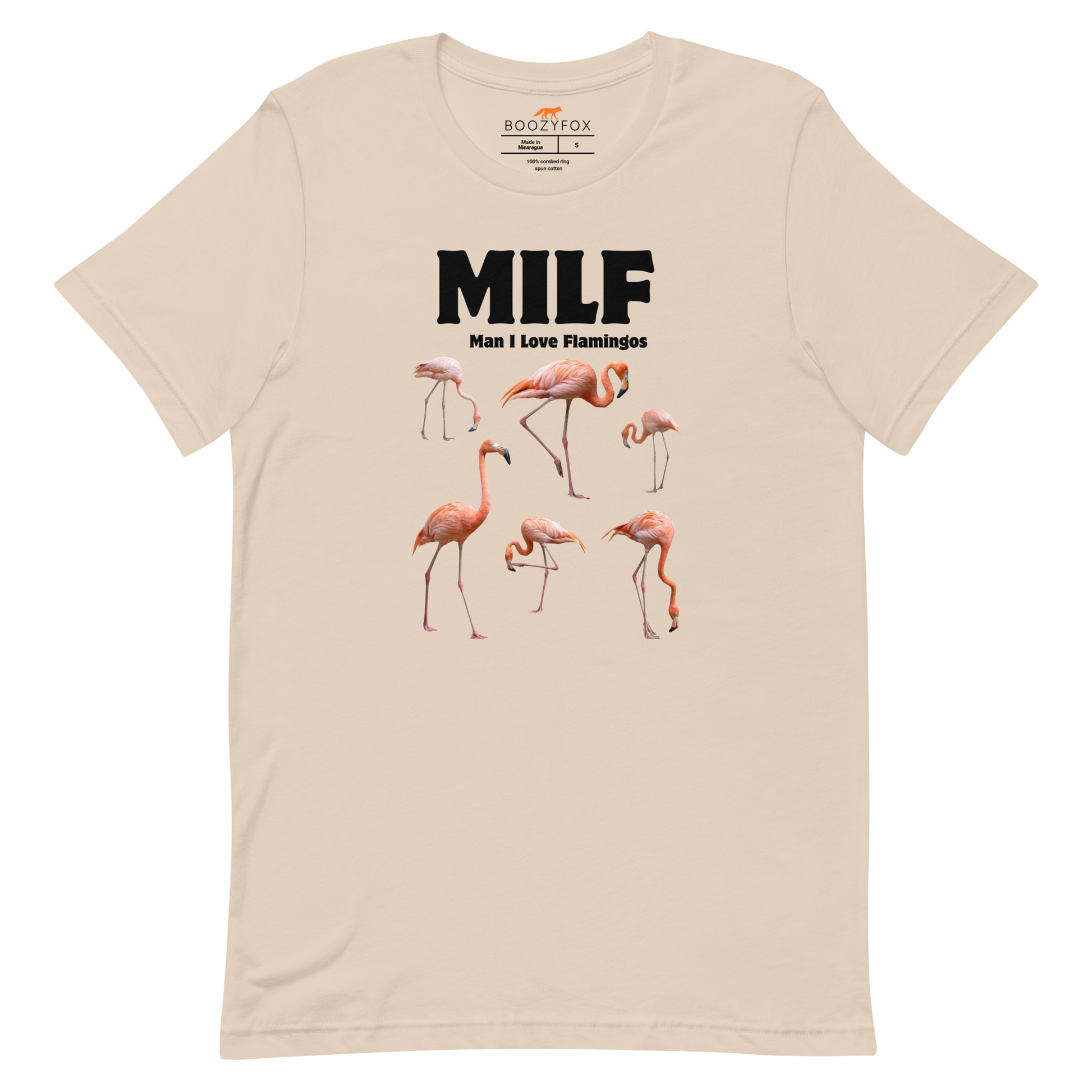 Funny Man I Love Flamingos lightweight graphic tee in soft cream by Boozy Fox