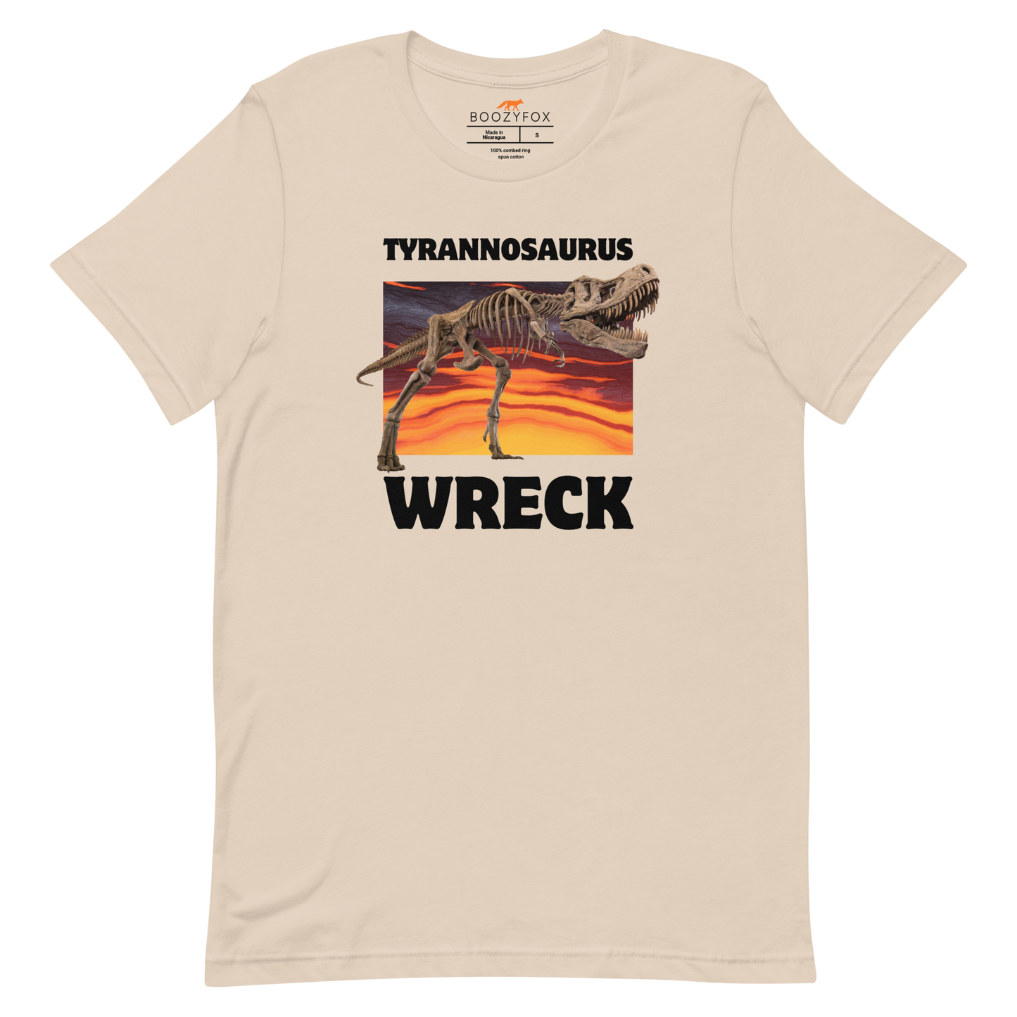 Funny Tyrannosaurus Wreck T-Rex Dinosaur lightweight graphic t-shirt in soft cream by Boozy Fox
