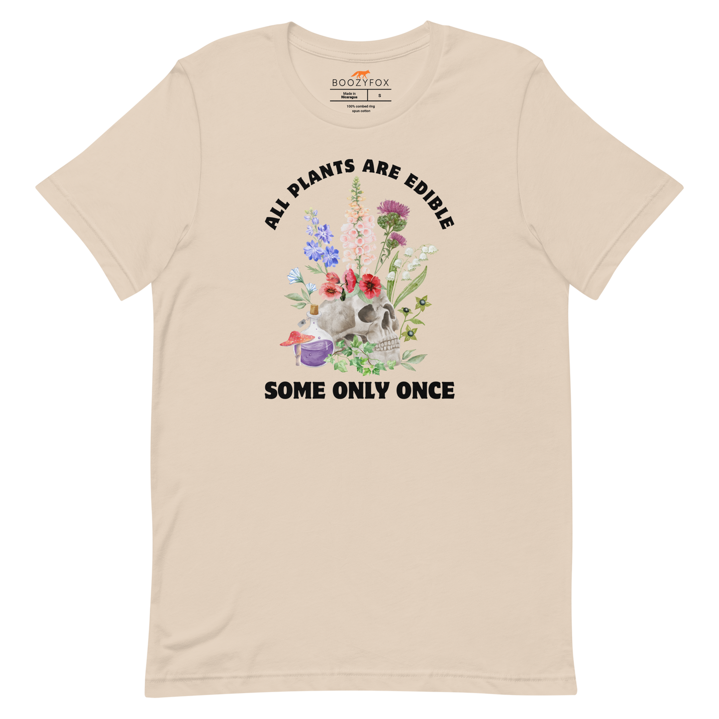 Funny All Plants Are Edible Some Only Once Plant lightweight graphic t-shirt in soft cream by Boozy Fox