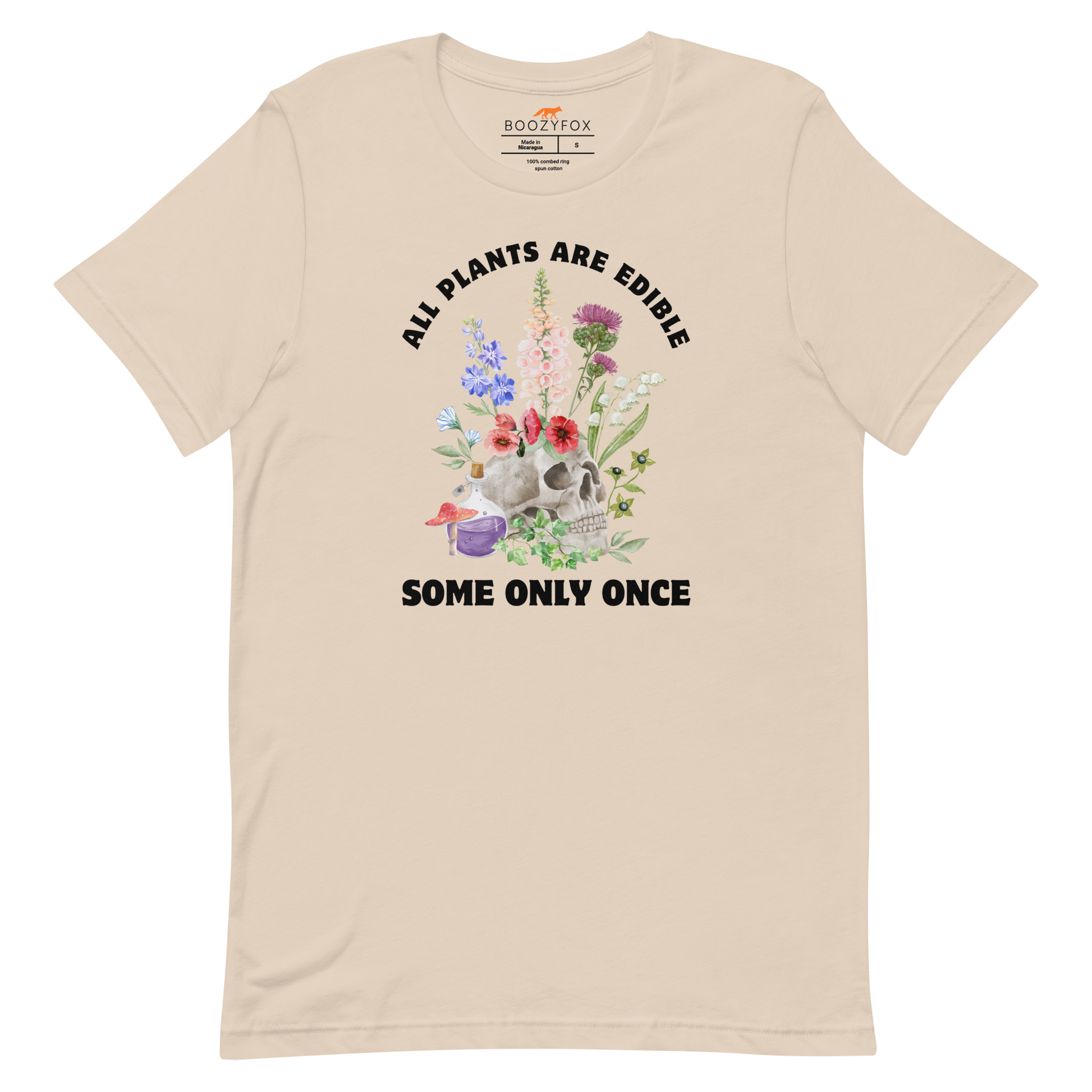 Funny All Plants Are Edible Some Only Once Plant lightweight graphic t-shirt in soft cream by Boozy Fox