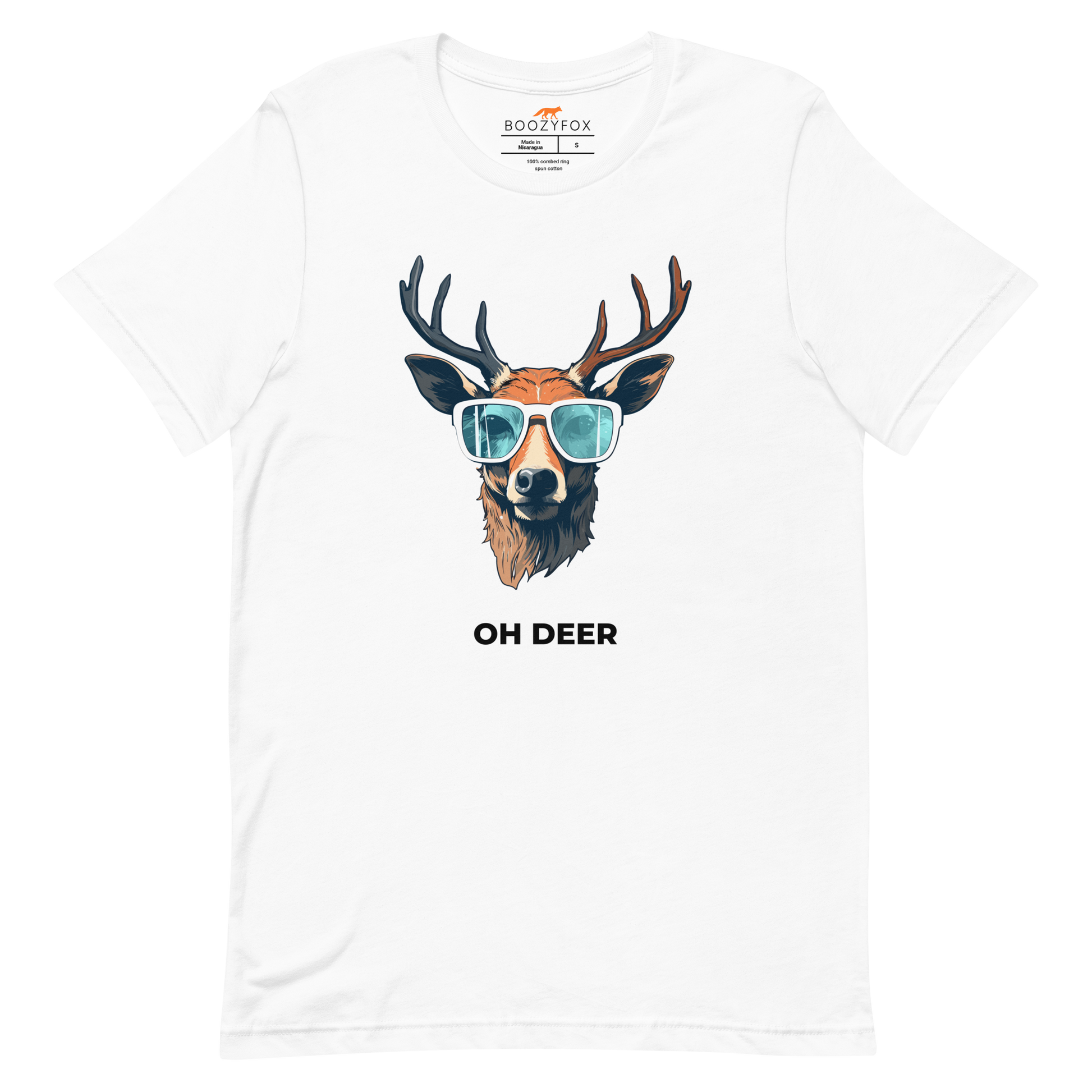 White Premium Deer T-Shirt featuring a hilarious Oh Deer graphic on the chest - Funny Graphic Deer Tees - Boozy Fox