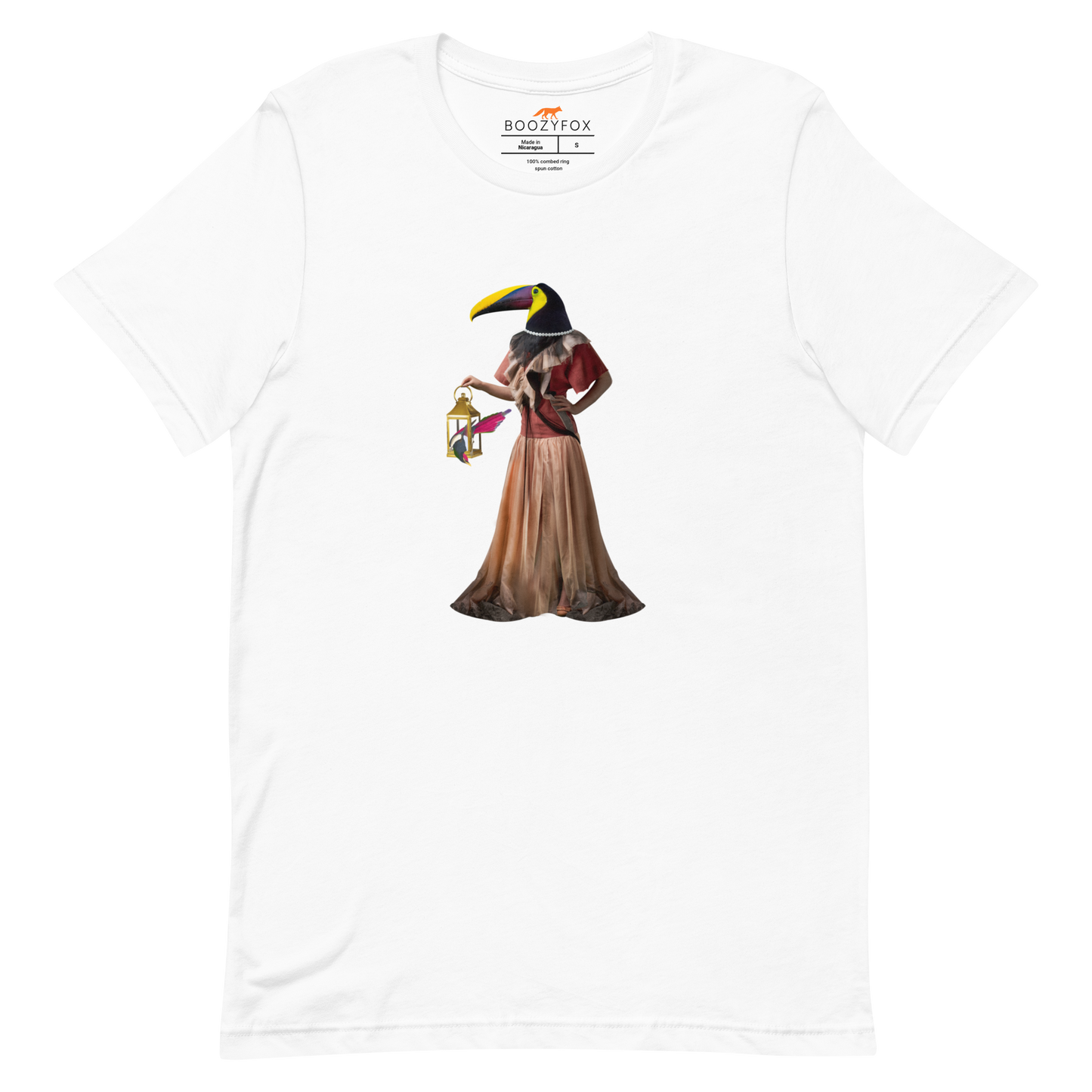 White Premium Toucan T-Shirt featuring an Anthropomorphic Toucan graphic on the chest - Funny Graphic Toucan Tees - Boozy Fox