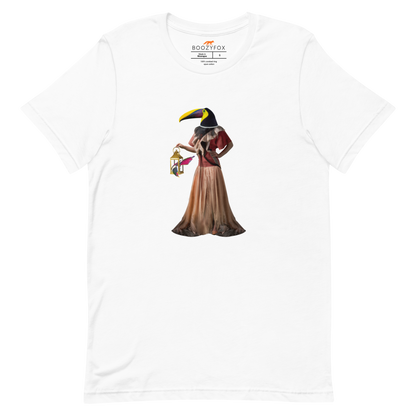 White Premium Toucan T-Shirt featuring an Anthropomorphic Toucan graphic on the chest - Funny Graphic Toucan Tees - Boozy Fox