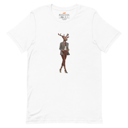 White Premium Deer T-Shirt featuring an Anthropomorphic Deer graphic on the chest - Funny Graphic Deer Tees - Boozy Fox
