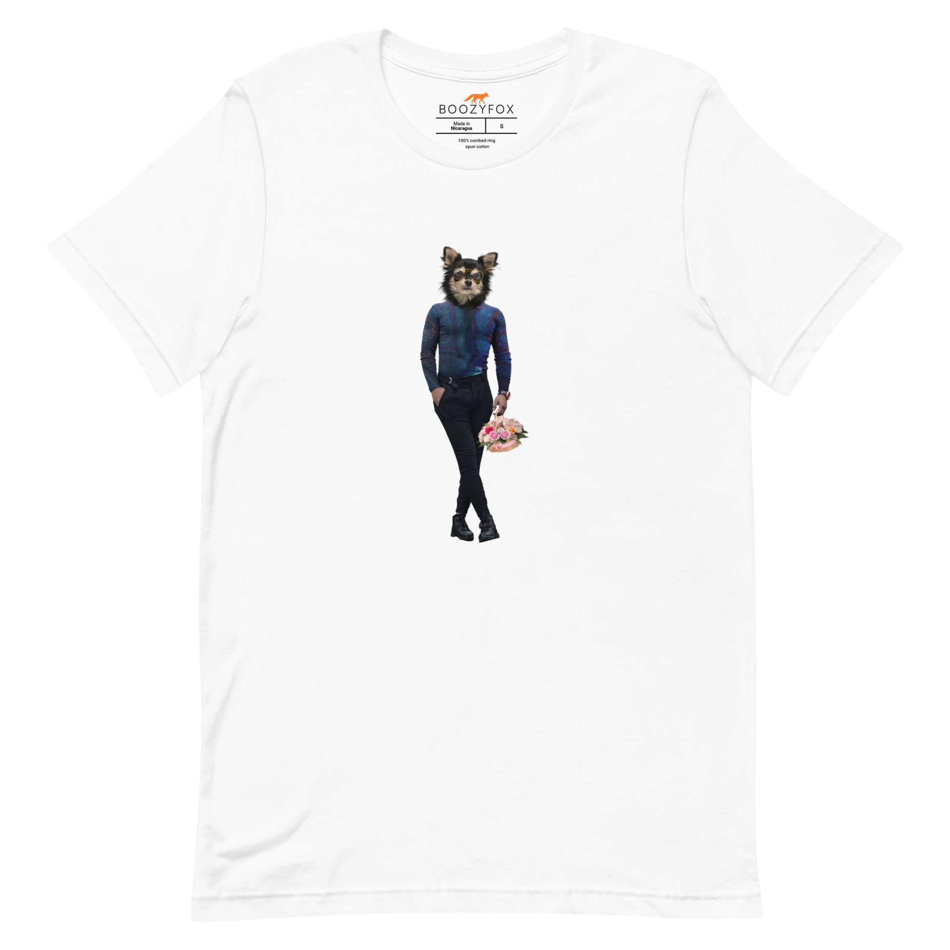 White Premium Dog T-Shirt featuring an Anthropomorphic Dog graphic on the chest - Funny Graphic Dog Tees - Boozy Fox