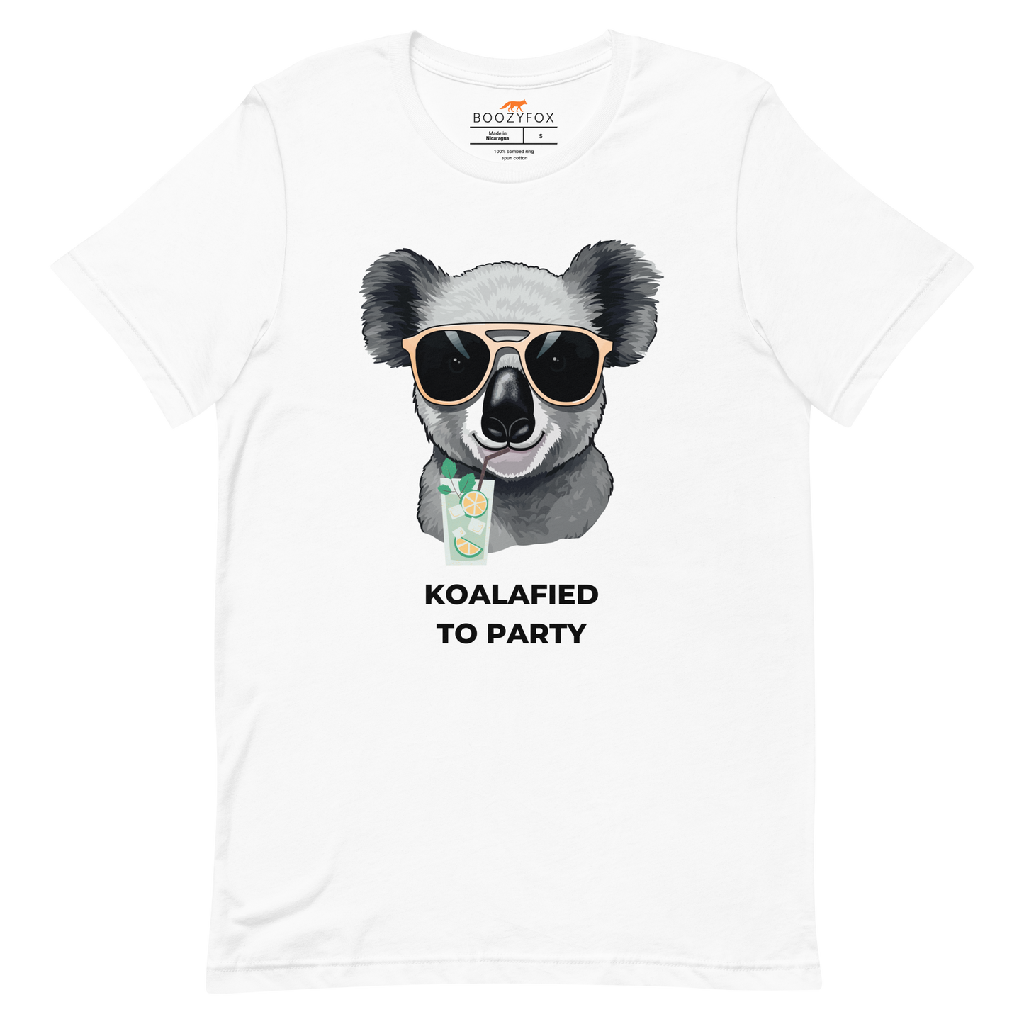 White Premium Koala Tee featuring an adorable Koalafied To Party graphic on the chest - Funny Graphic Koala Tees - Boozy Fox