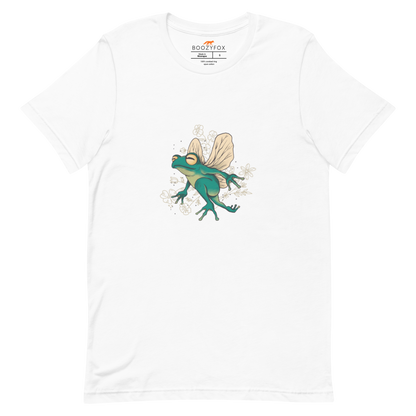 White Premium Frog T-Shirt featuring an adorable Fairy Frog graphic on the chest - Funny Graphic Frog Tees - Boozy Fox