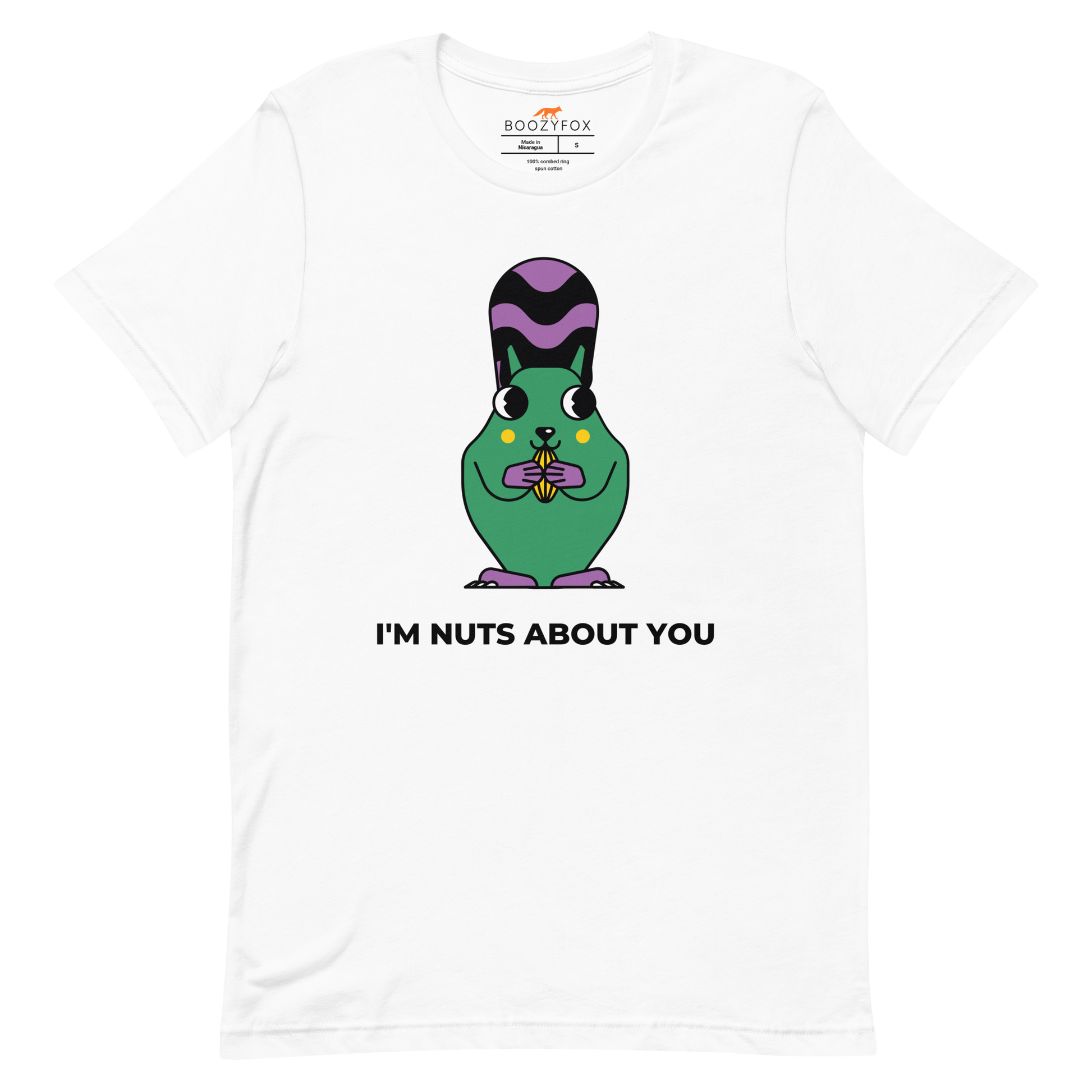 White Premium Squirrel T-Shirt featuring an I'm Nuts About You graphic on the chest - Funny Graphic Squirrel Tees - Boozy Fox