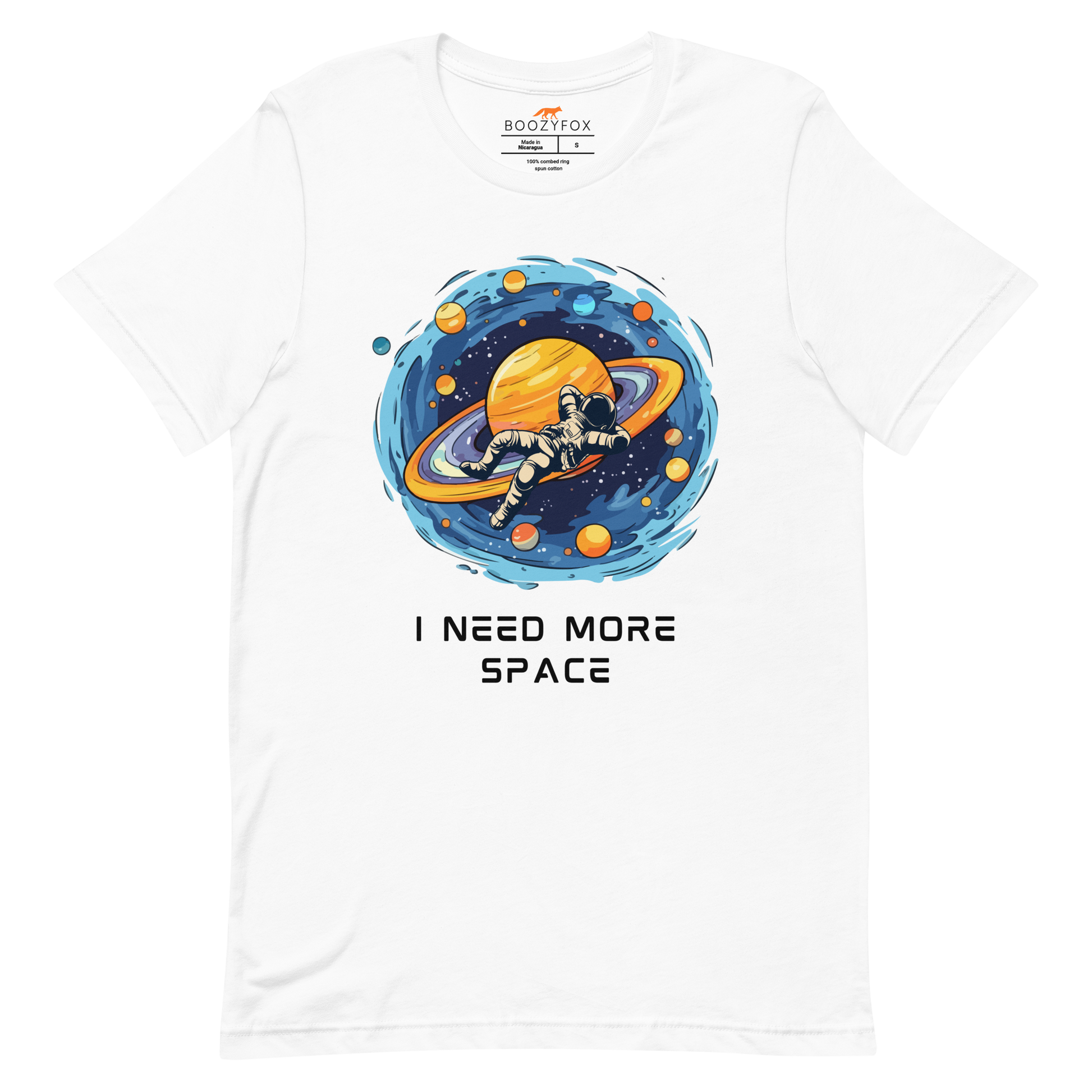 White Premium Astronaut Tee featuring a captivating I Need More Space graphic on the chest - Funny Graphic Space Tees - Boozy Fox