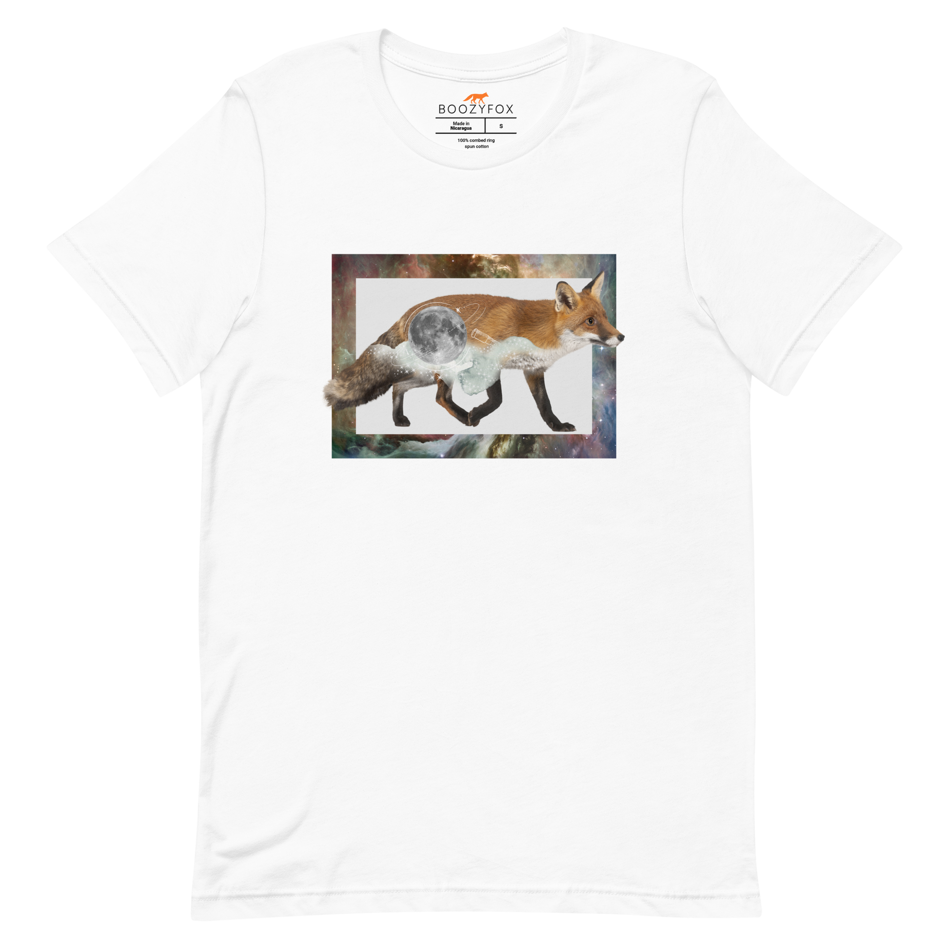 White Premium Fox T-Shirt featuring a stellar Space Fox graphic on the chest - Cool Graphic Fox Tees - Boozy Fox