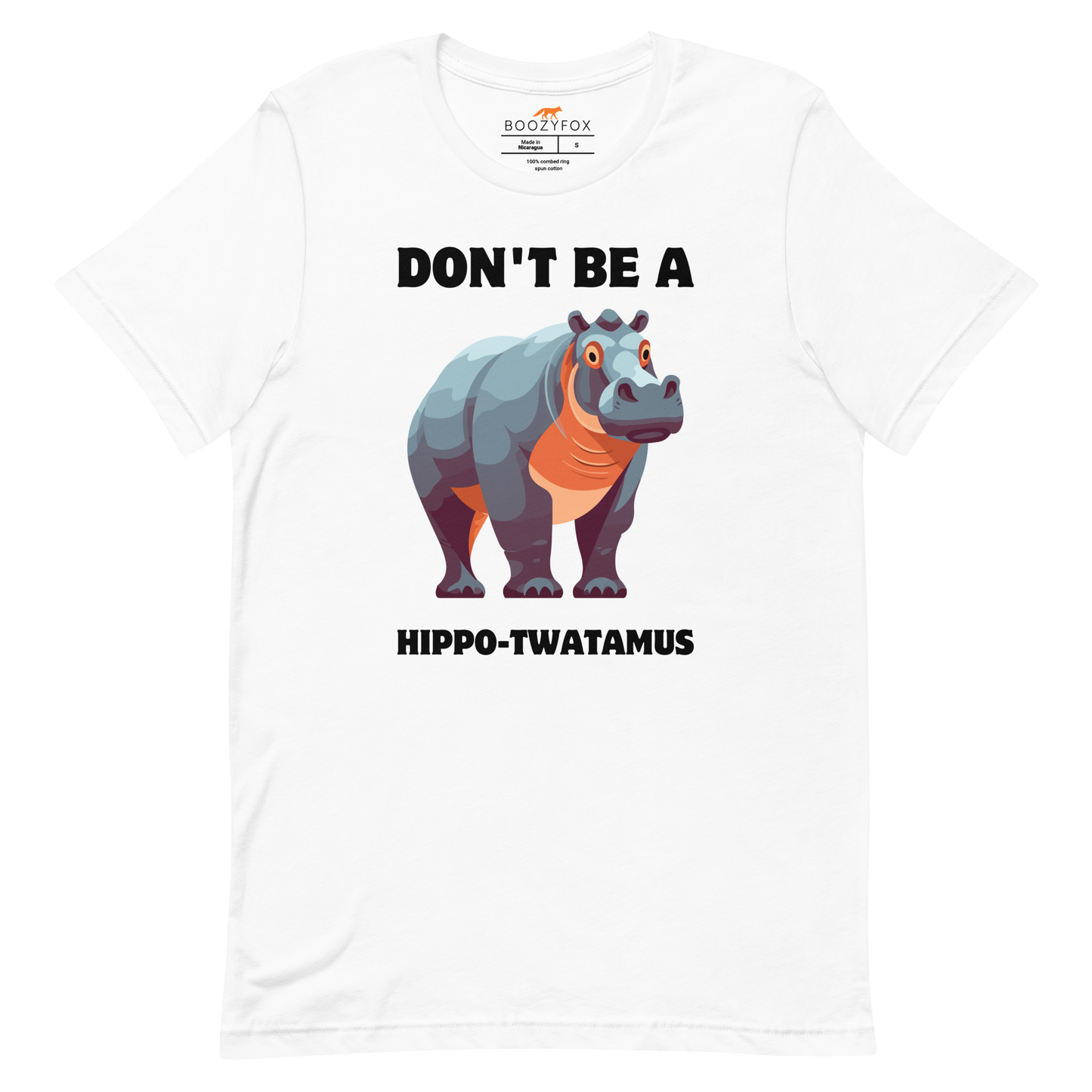 White Premium Hippo Tee featuring a Don't Be a Hippo-Twatamus graphic on the chest - Funny Graphic Hippo Tees - Boozy Fox