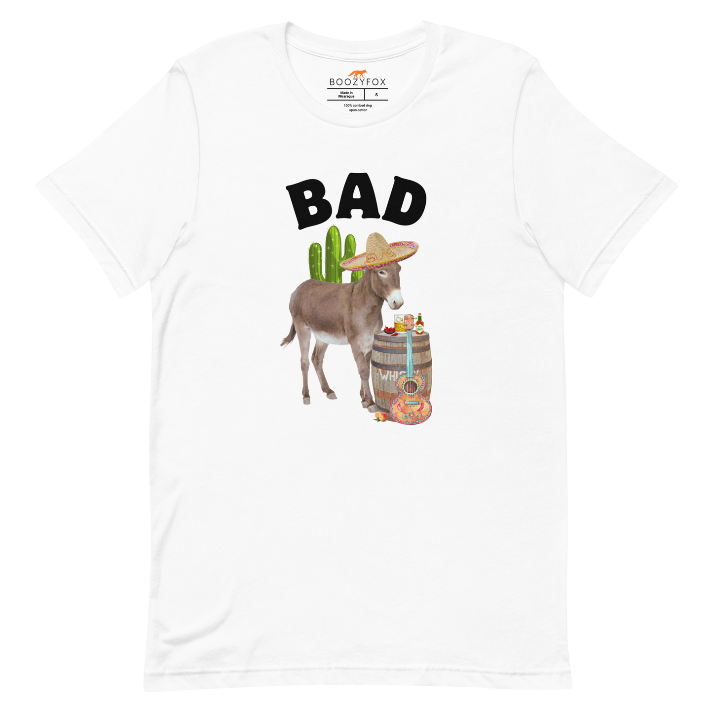 White Premium Donkey Tee featuring a Funny Bad Ass Donkey graphic on the chest - Funny Graphic Bad Ass Donkey Tees - Boozy Fox