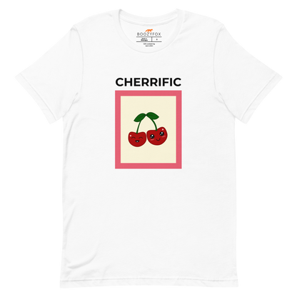 White Premium Cherry Tee featuring a Cherrific graphic on the chest - Funny Graphic Cherry Tees - Boozy Fox