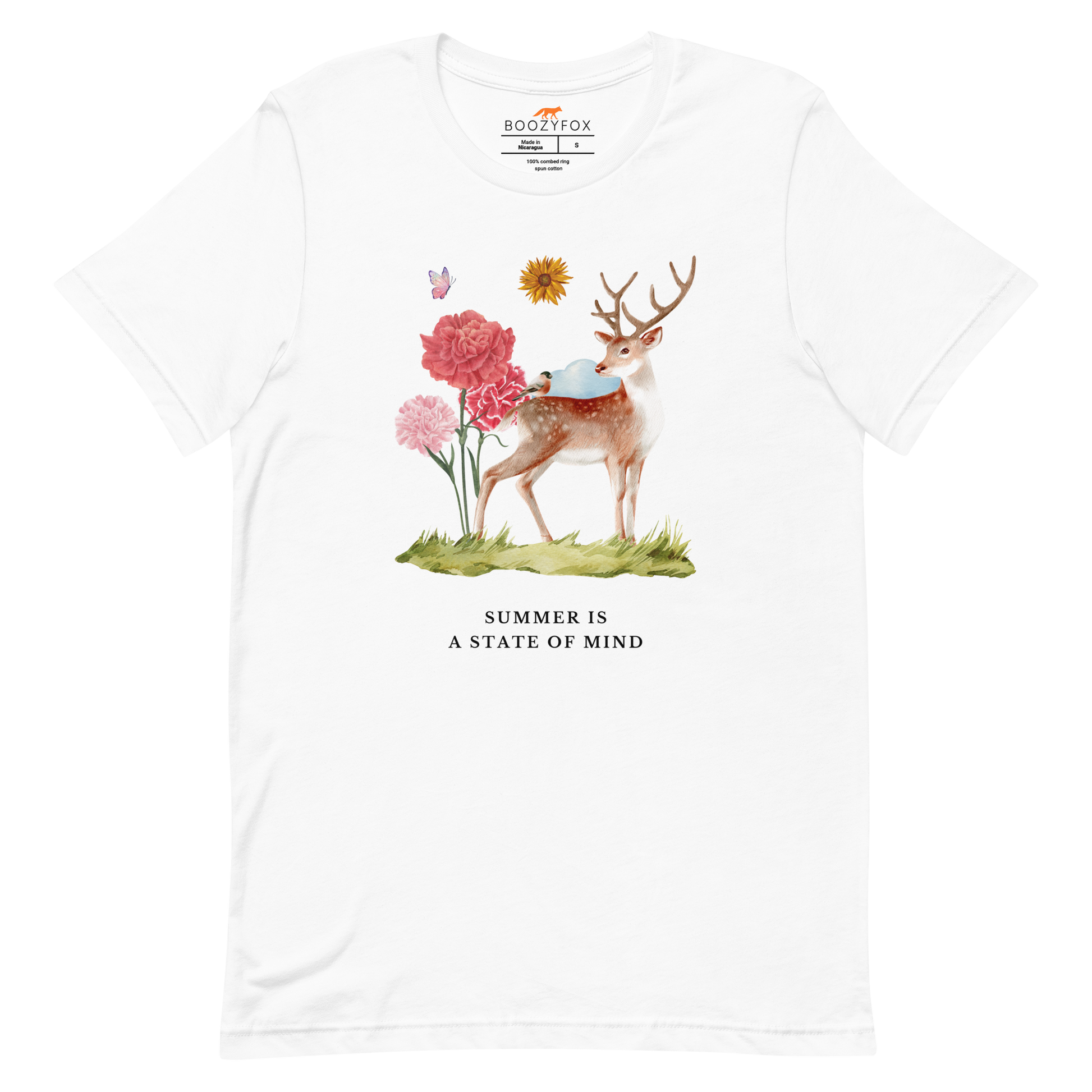 White Premium Summer Is a State of Mind Tee featuring a Summer Is a State of Mind graphic on the chest - Cute Graphic Summer Tees - Boozy Fox