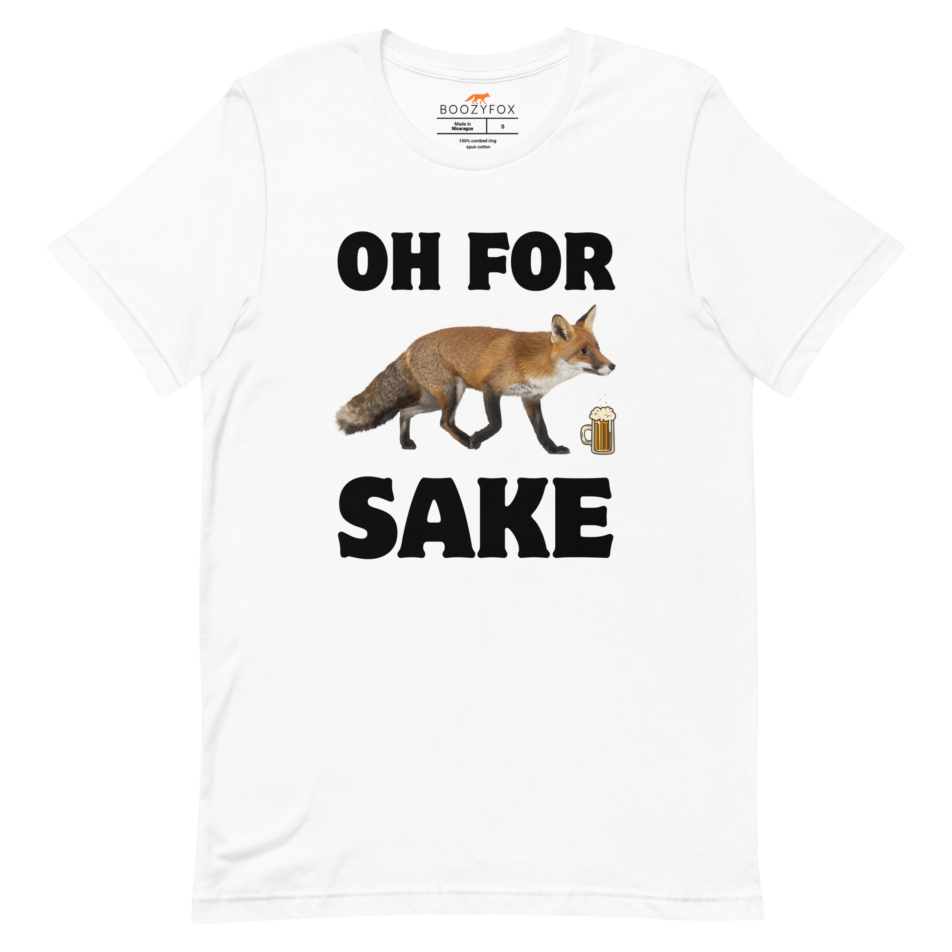 White Premium Fox T-Shirt featuring a Oh For Fox Sake graphic on the chest - Funny Graphic Fox Tees - Boozy Fox