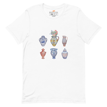 White Premium Vase Tee featuring a chic vase graphic on the chest - Artsy Graphic Vase Tees - Boozy Fox