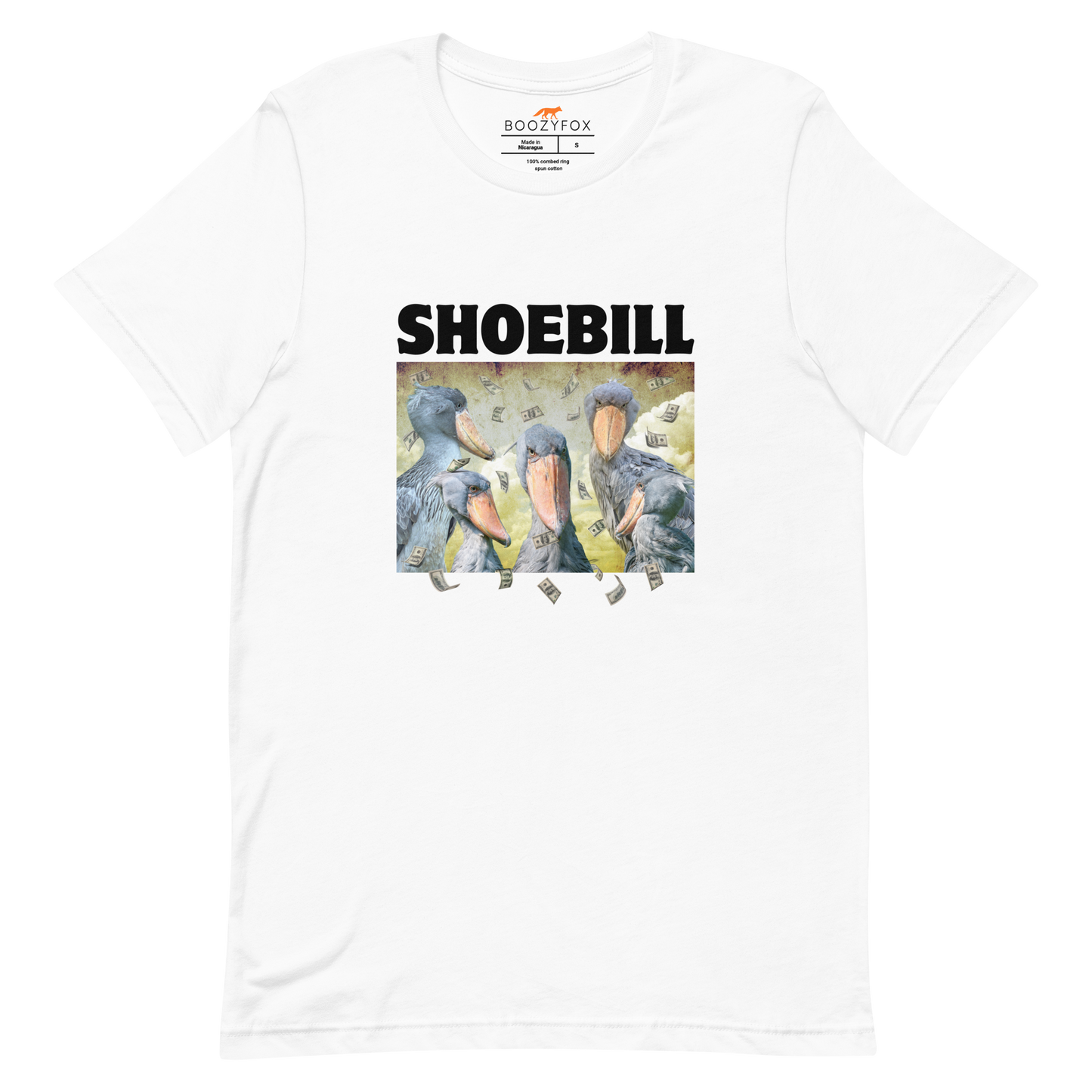 White Premium Shoebill Tee featuring cool Shoebill graphic on the chest - Artsy/Funny Graphic Shoebill Stork Tees - Boozy Fox