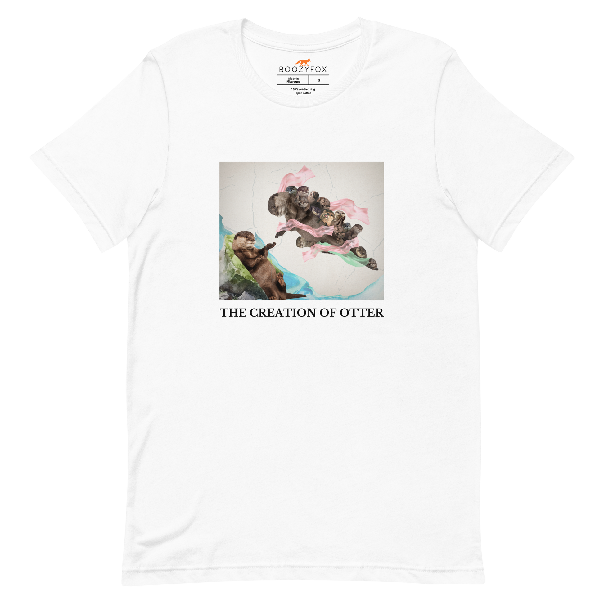 White Premium Otter Tee featuring a playful The Creation of Otter parody of Michelangelo's masterpiece - Artsy/Funny Graphic Otter Tees - Boozy Fox