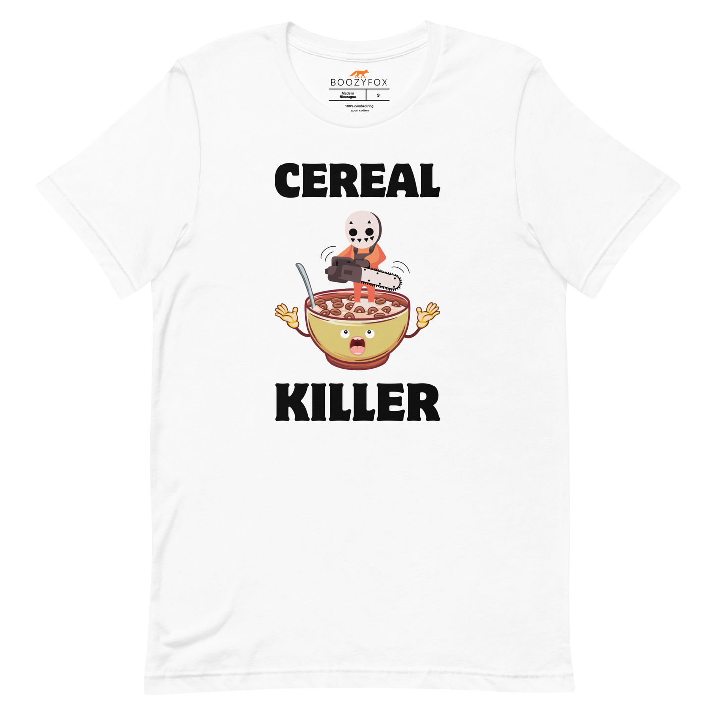 White Premium Cereal Killer Tee featuring a Cereal Killer graphic on the chest - Funny Graphic Tees - Boozy Fox