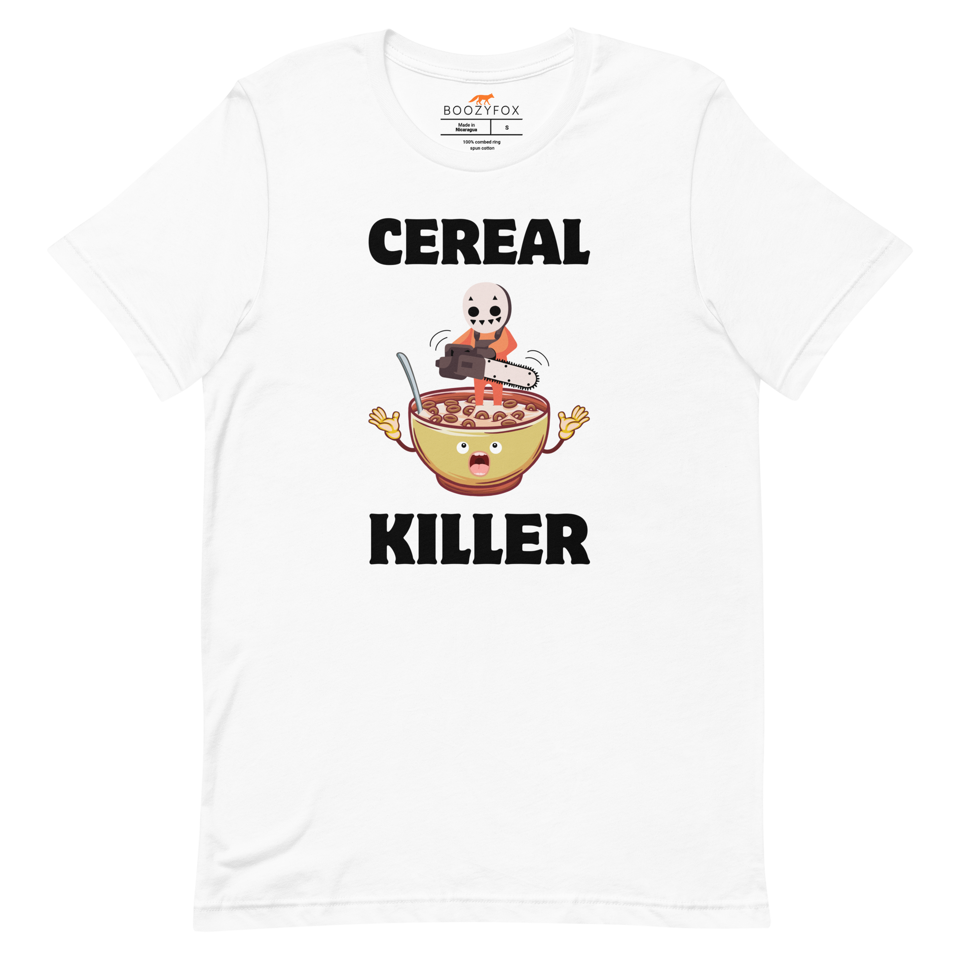 White Premium Cereal Killer Tee featuring a Cereal Killer graphic on the chest - Funny Graphic Tees - Boozy Fox
