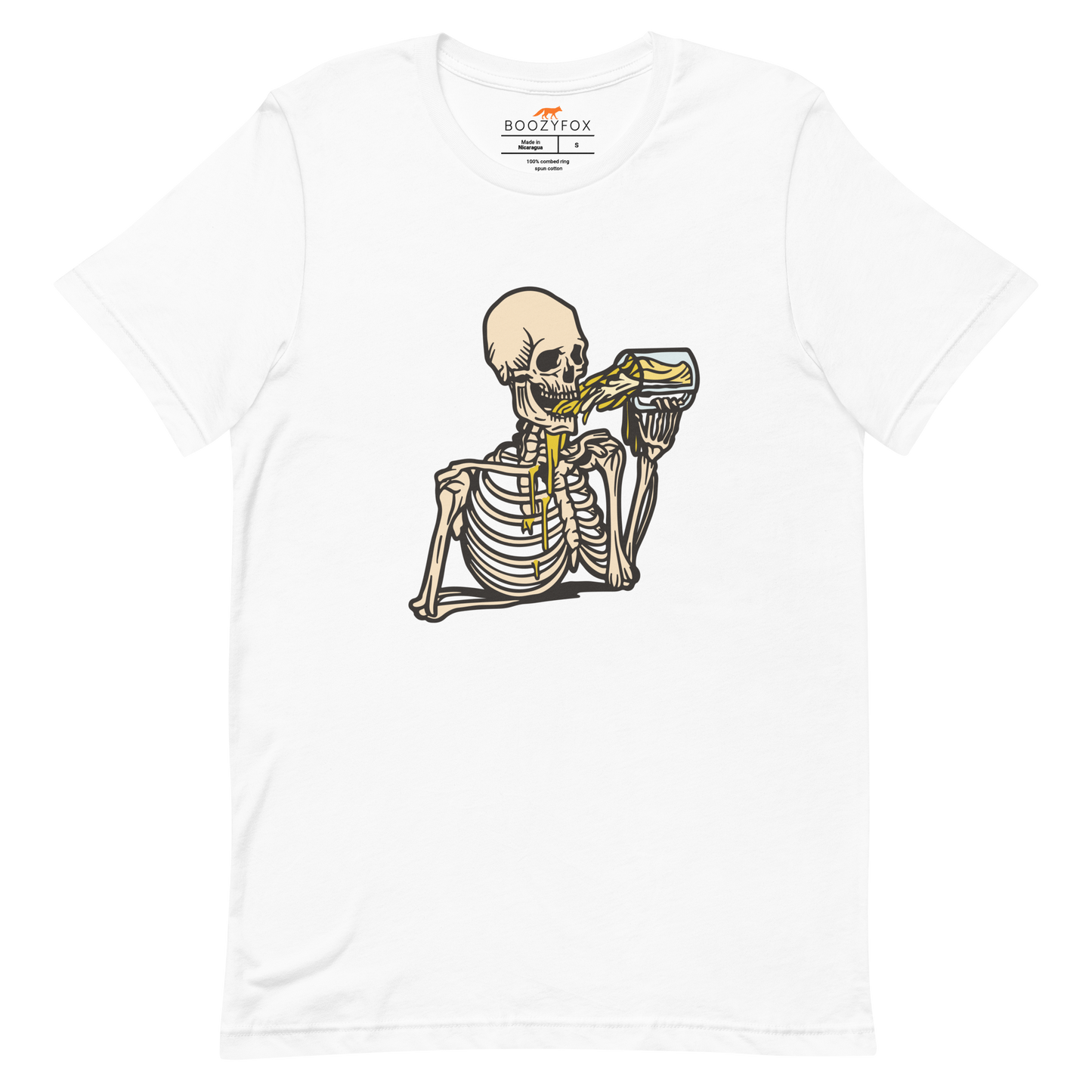 Skeleton Drinking Beer Tee Online - White - Boozy Fox