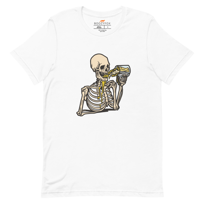 Skeleton Drinking Beer Tee Online - White - Boozy Fox