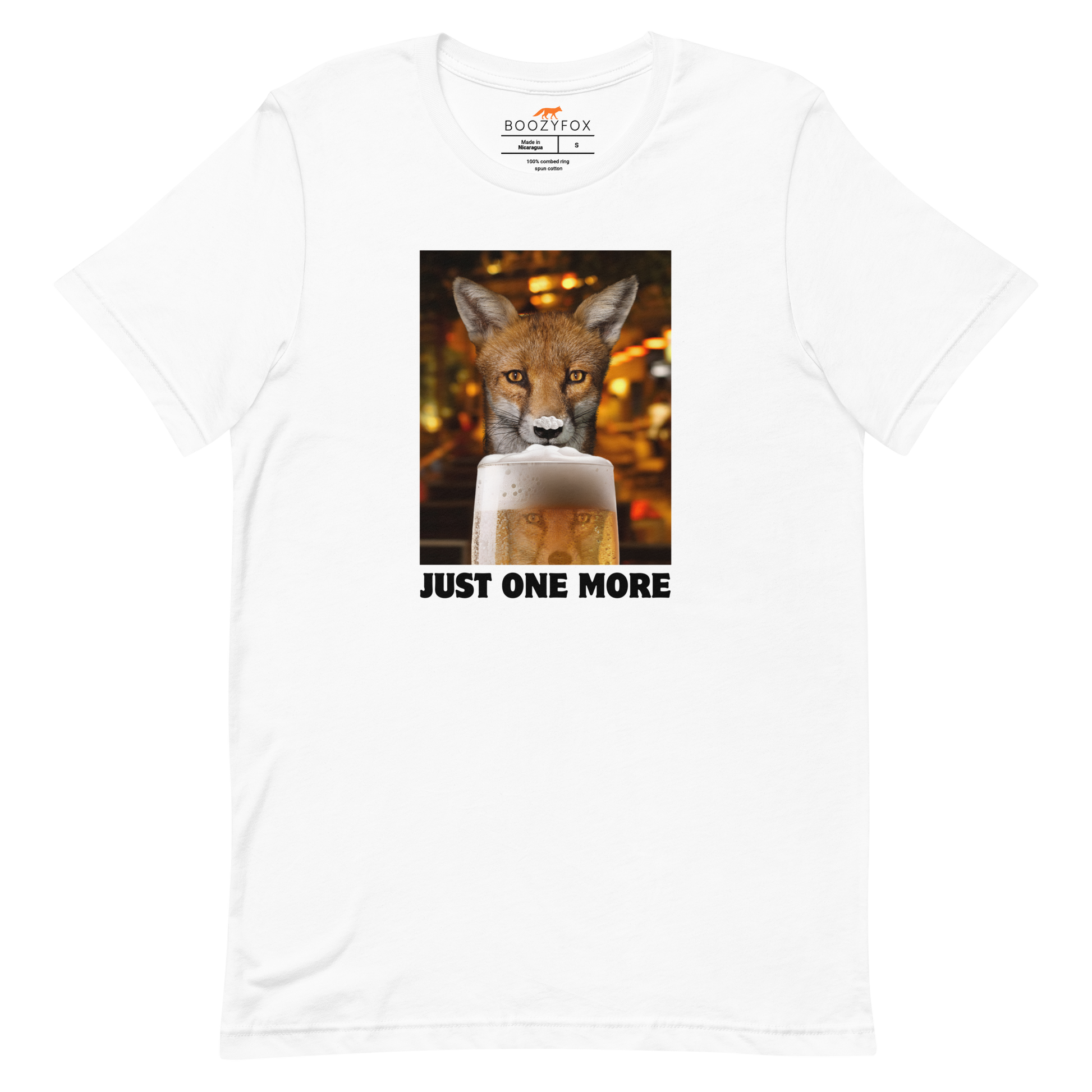 Funny Just One More Fox beer lightweight graphic t-shirt in white by Boozy Fox