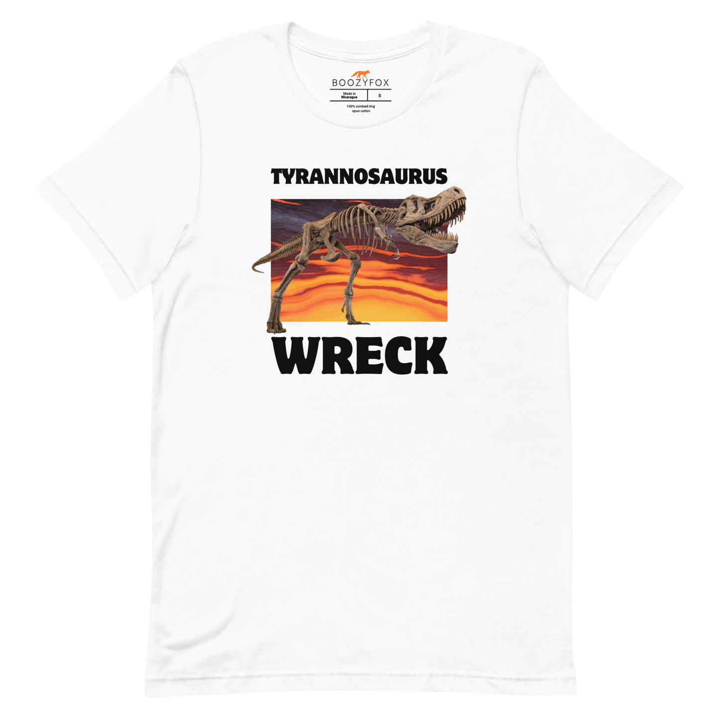 Funny Tyrannosaurus Wreck T-Rex Dinosaur lightweight graphic t-shirt in white by Boozy Fox