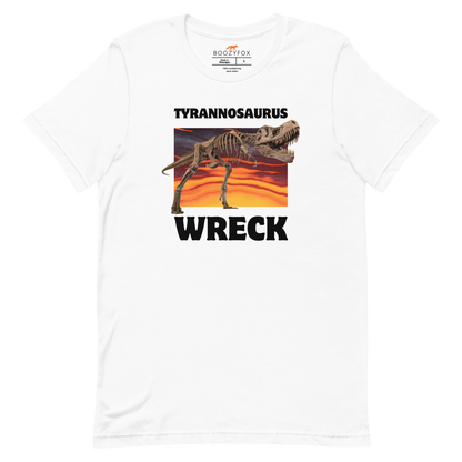 Funny Tyrannosaurus Wreck T-Rex Dinosaur lightweight graphic t-shirt in white by Boozy Fox