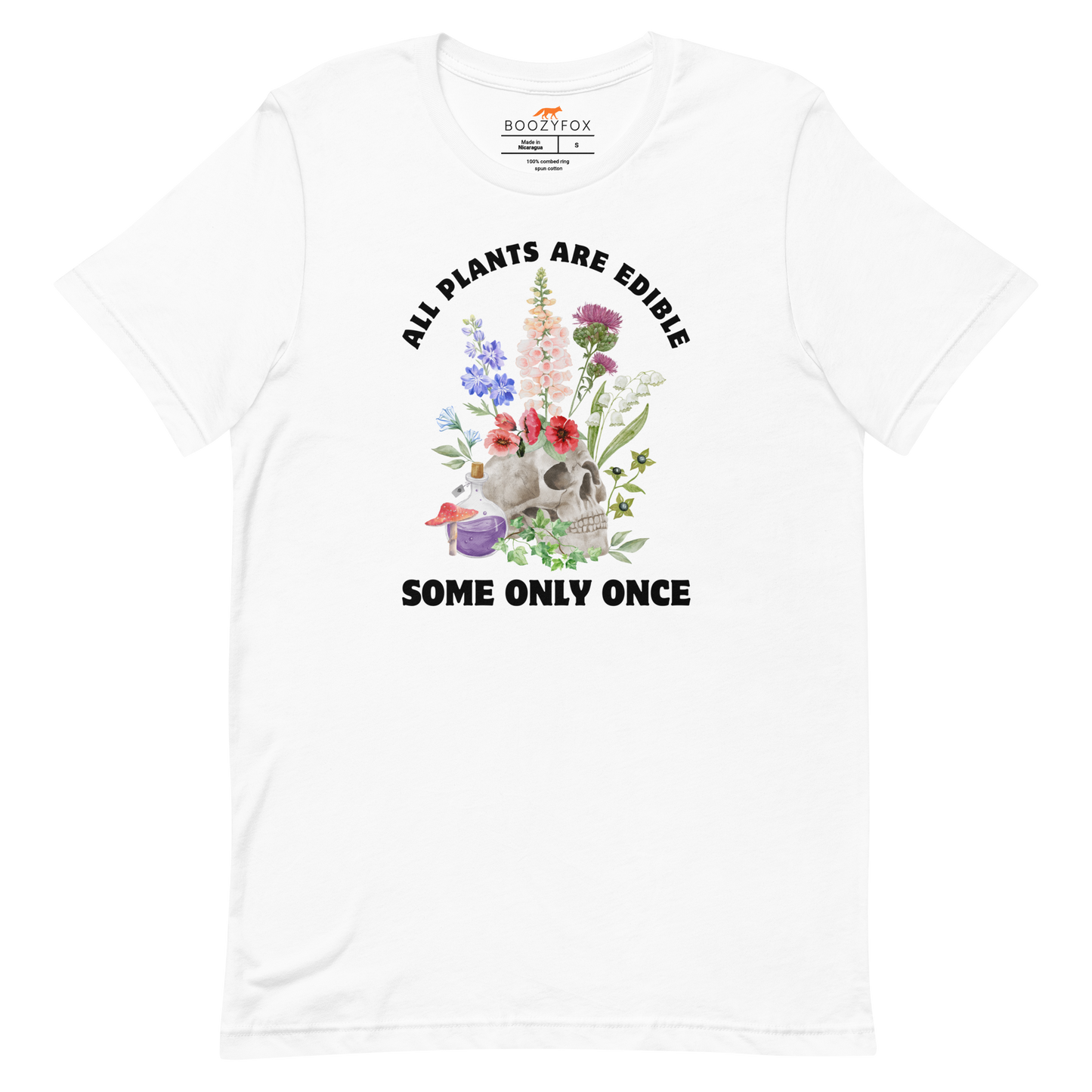 Funny All Plants Are Edible Some Only Once Plant lightweight graphic t-shirt in white by Boozy Fox
