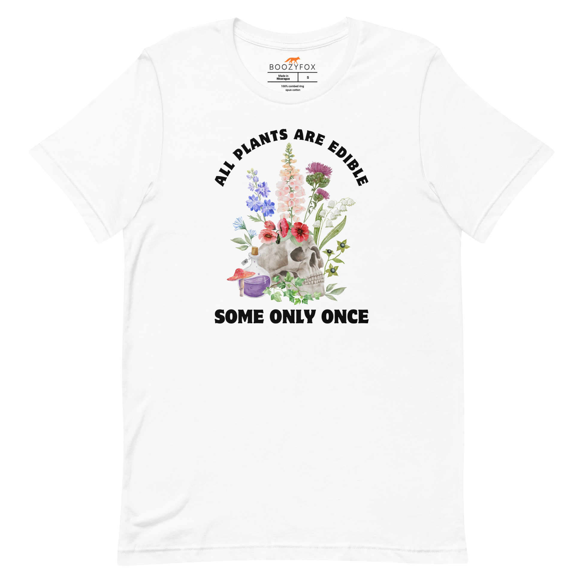 Funny All Plants Are Edible Some Only Once Plant lightweight graphic t-shirt in white by Boozy Fox