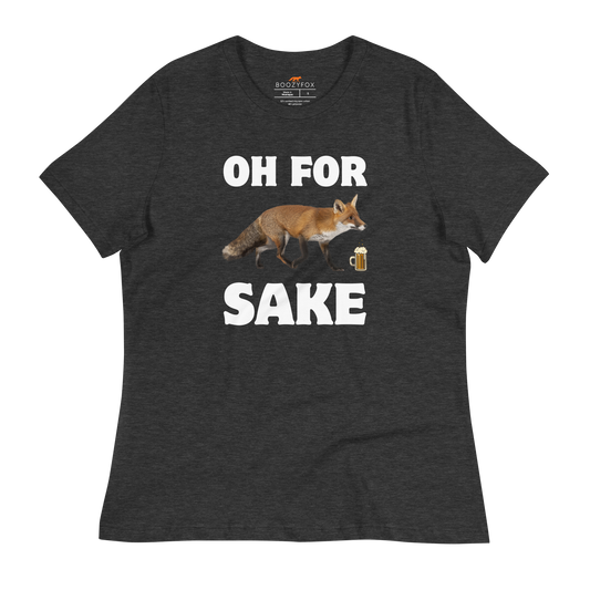 Women's Dark Grey Heather Fox T-Shirt featuring a Oh For Fox Sake graphic on the chest - Women's Funny Graphic Fox Tees - Boozy Fox