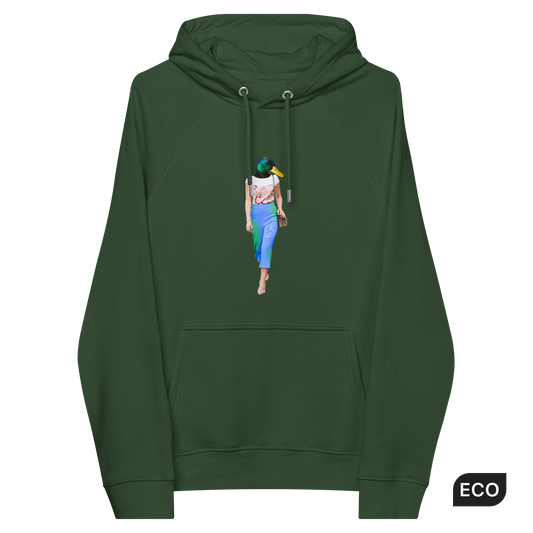 Bottle Green Anthropomorphic Duck Raglan Hoodie featuring an irresistibly cute Anthropomorphic Duck graphic on the chest - Funny Graphic Duck Hoodies - Boozy Fox