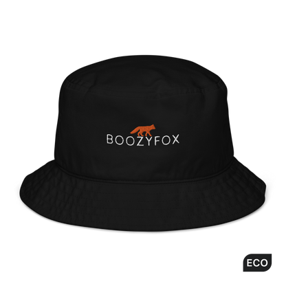 Black Organic Bucket Hat featuring a recognizable Boozy Fox embroidery logo on the front - Bucket Hats - Boozy Fox