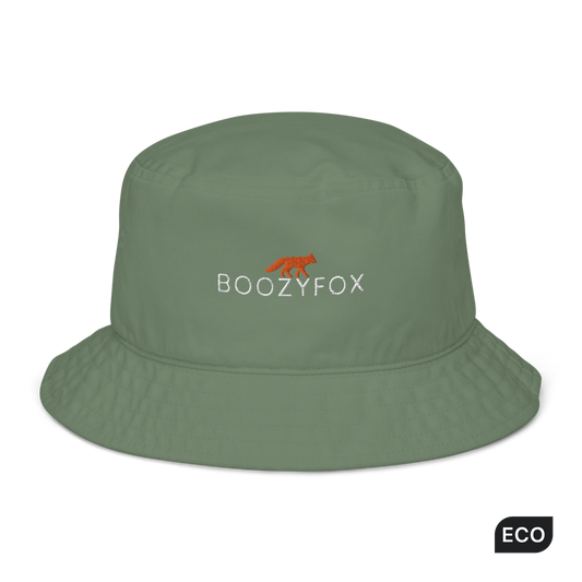 Dill Green Organic Bucket Hat featuring a recognizable Boozy Fox embroidery logo on the front - Bucket Hats - Boozy Fox