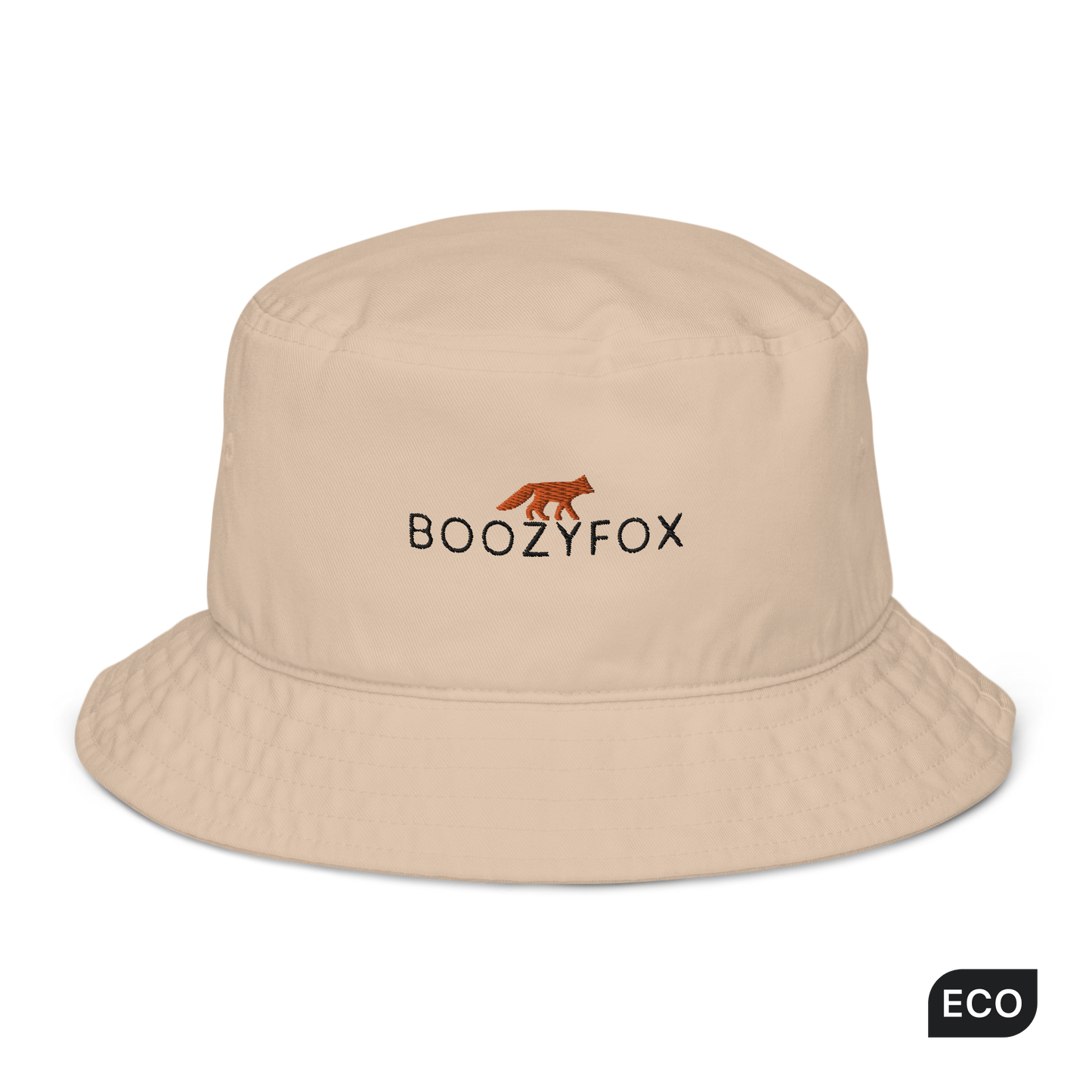 Stone Colored Organic Bucket Hat featuring a recognizable Boozy Fox embroidery logo on the front - Bucket Hats - Boozy Fox
