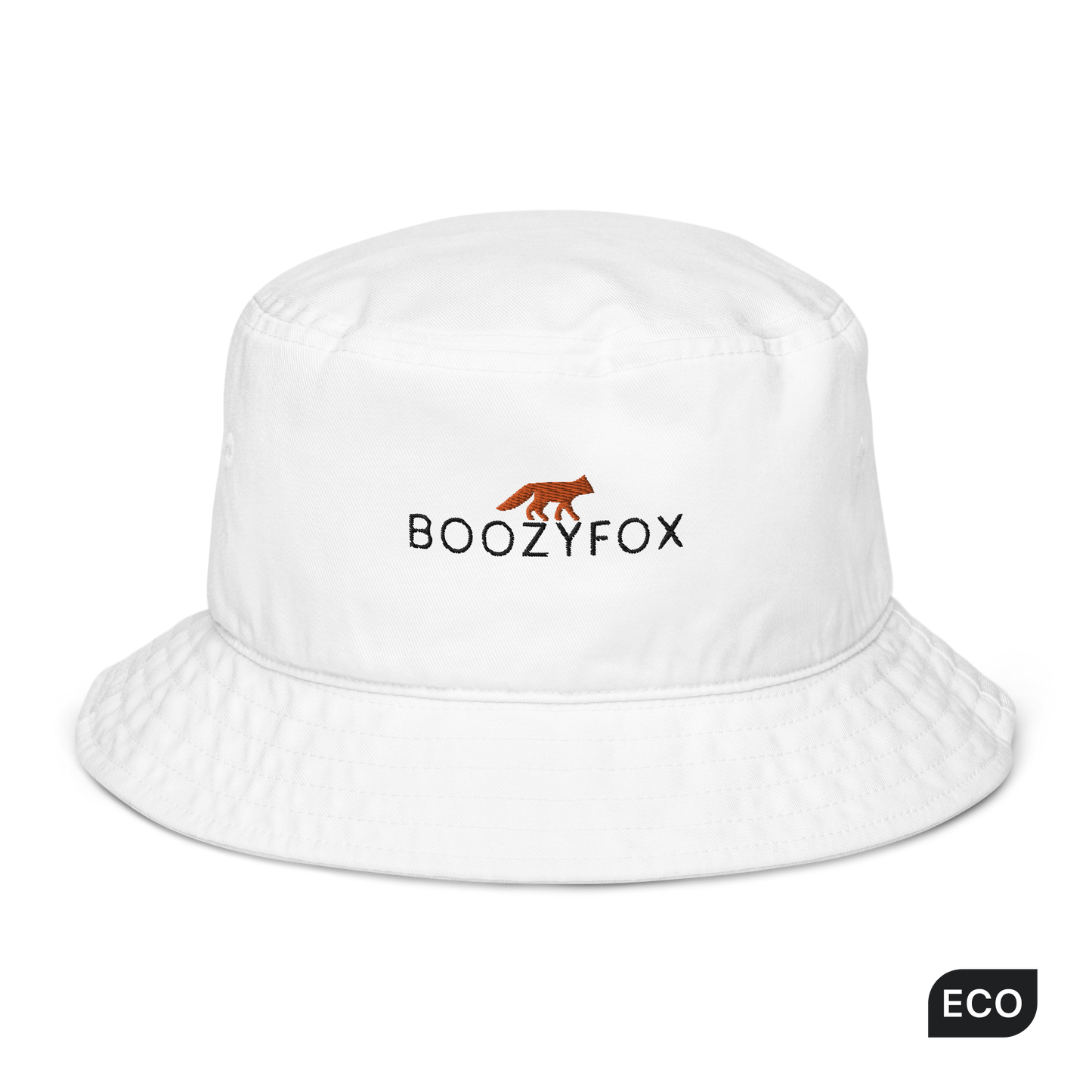White Organic Bucket Hat featuring a recognizable Boozy Fox embroidery logo on the front - Bucket Hats - Boozy Fox