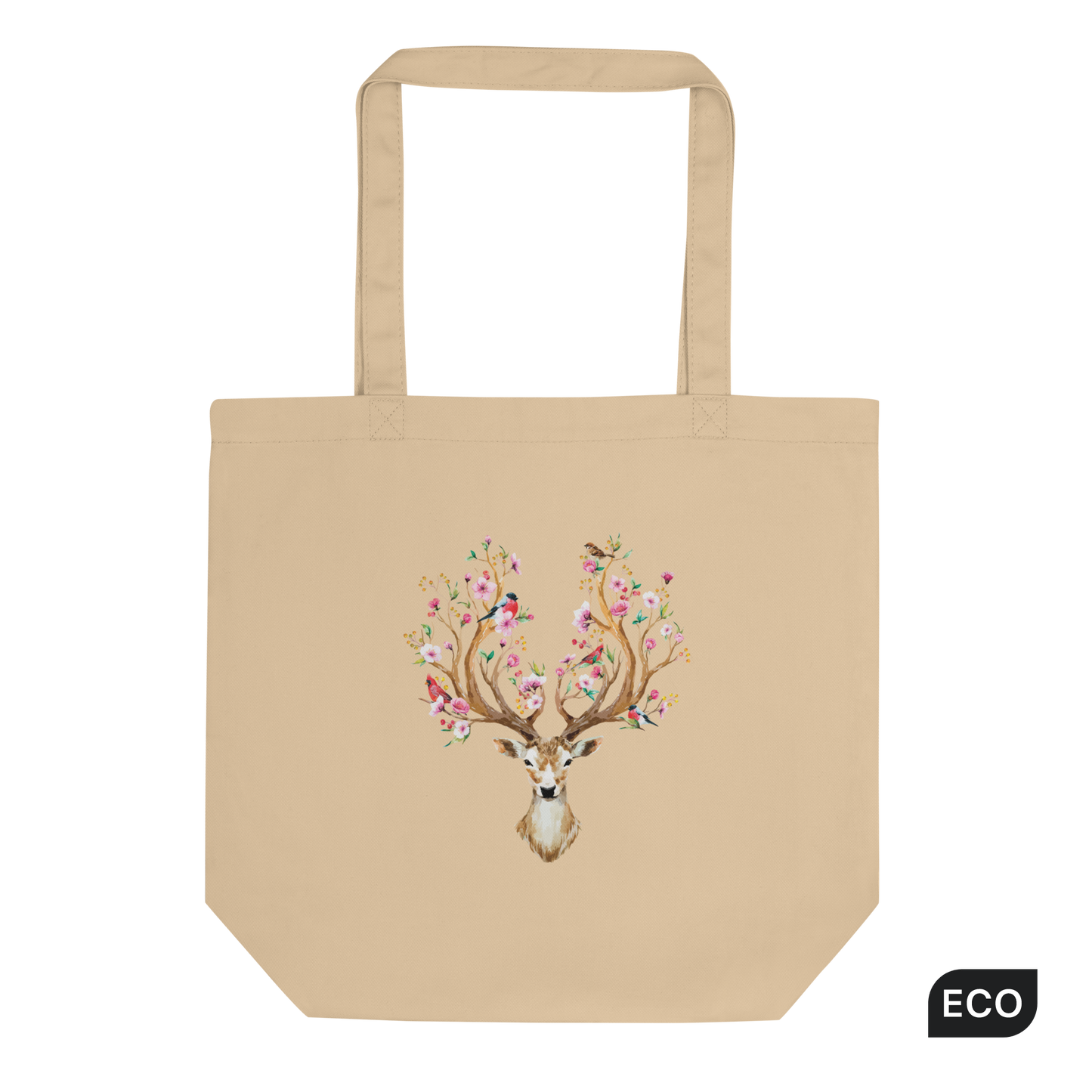 Floral Red Deer - Oyster Eco Tote Bag - Boozy Fox