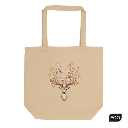 Floral Red Deer - Oyster Eco Tote Bag - Boozy Fox