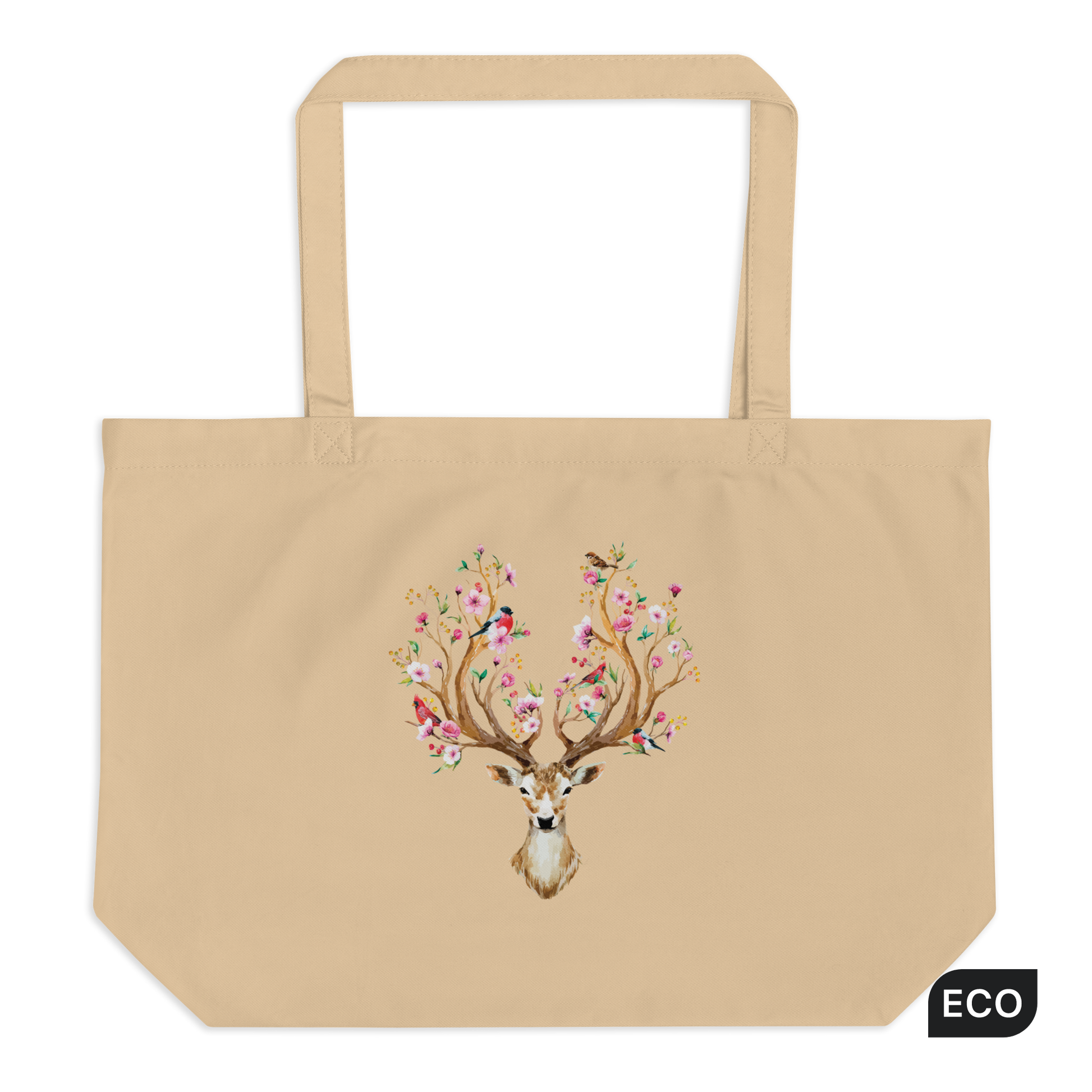 Oyster Floral Red Deer Large Eco Tote Bag - Boozy Fox