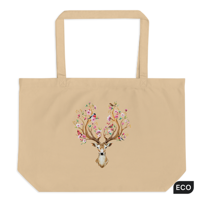 Oyster Floral Red Deer Large Eco Tote Bag - Boozy Fox