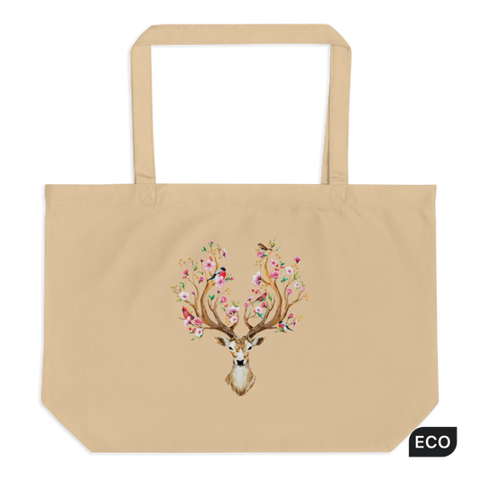 Oyster Floral Red Deer Large Eco Tote Bag - Boozy Fox