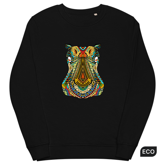 Zentangle Hippo Organic Sweatshirt - Black - Boozy Fox