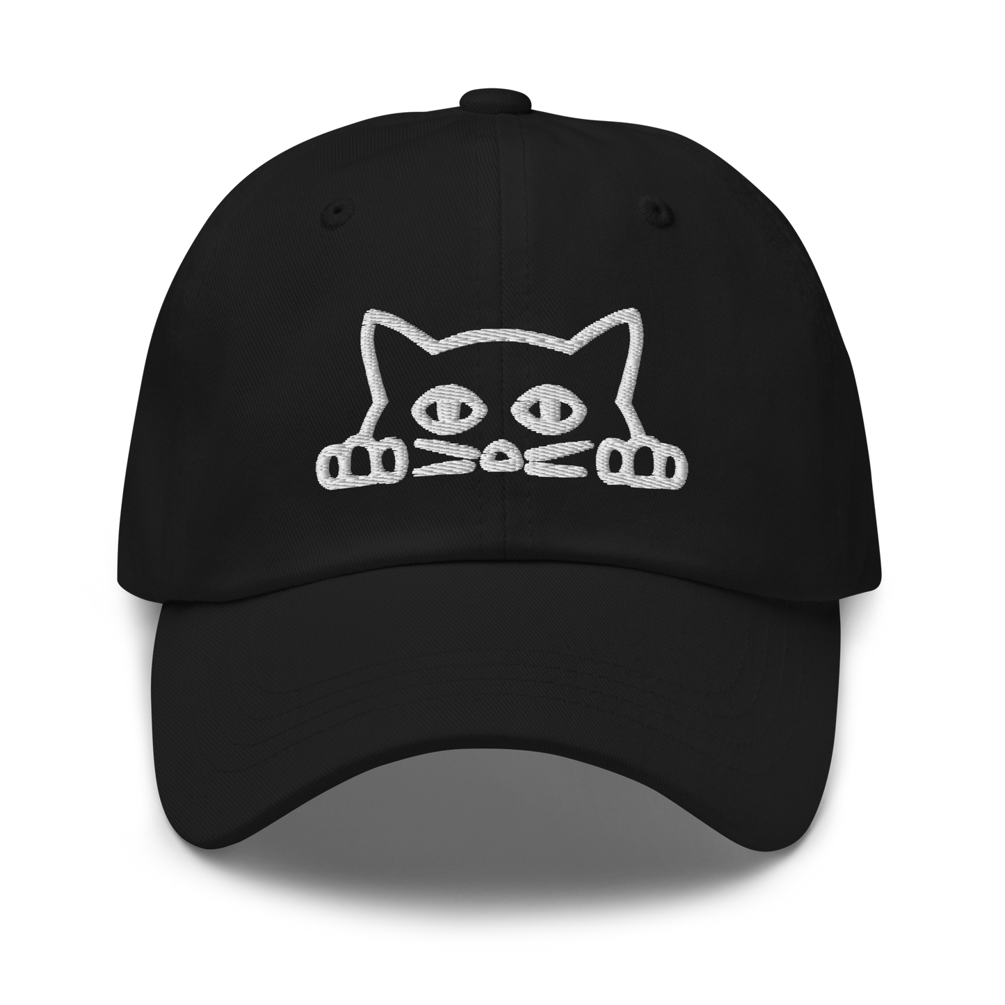 Black Cat Dad Hat adorned with a playful Peeking Cat embroidery. Shop Best Dad Hats Online - Boozy Fox