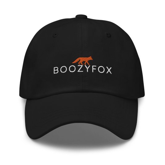 Cool Black Dad Hat featuring an embroidered Boozy Fox logo on front. Shop Cool Dad Hats & Dad Caps Online - Boozy Fox
