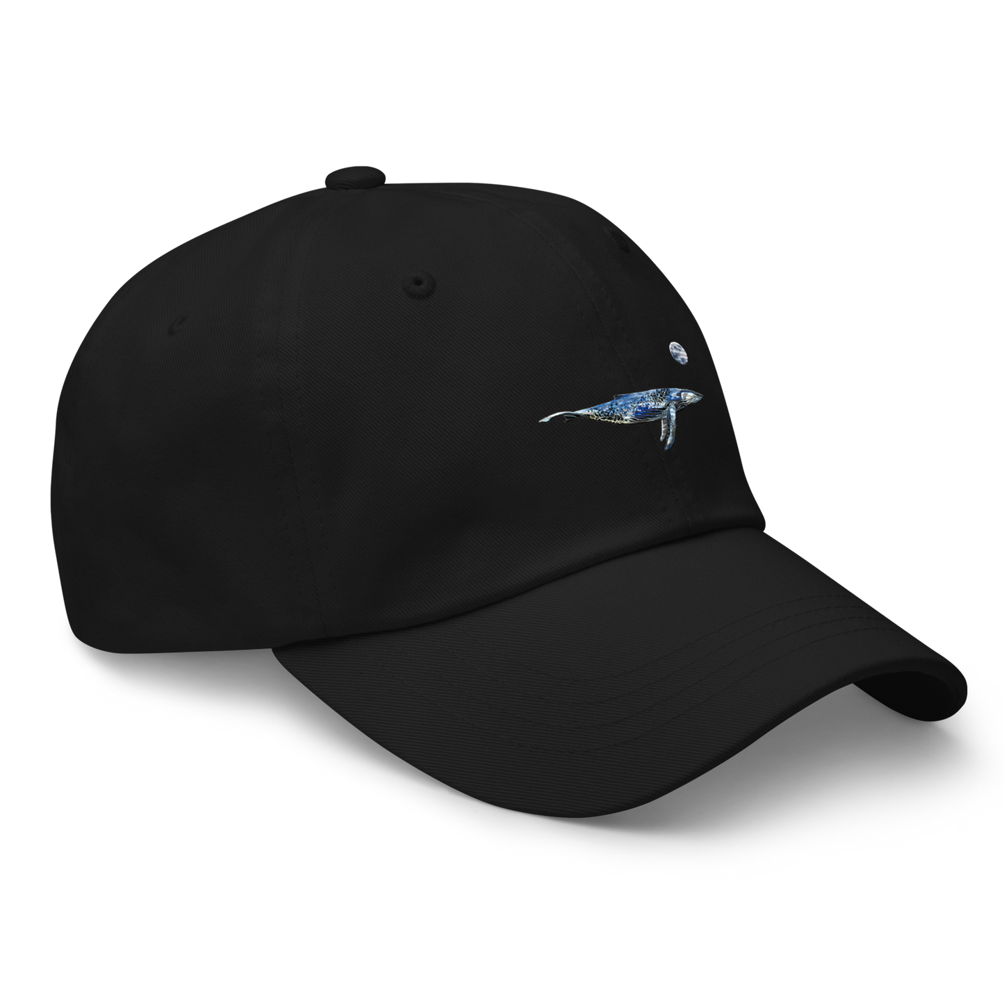Cool black whale dad hat featuring a majestic Whale Under The Moon embroidery on Front. Shop Cool Dad Hats Online - Boozy Fox