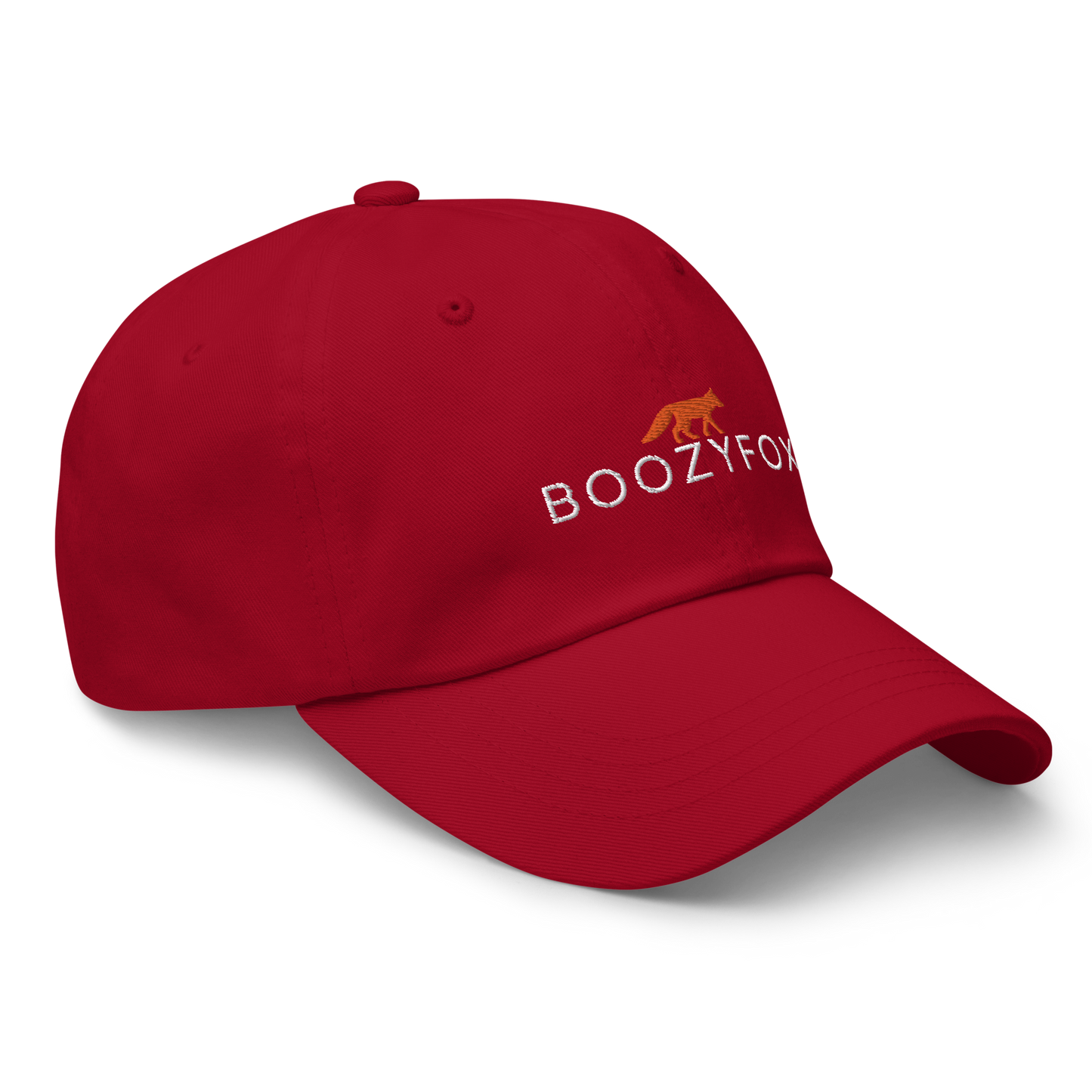 Cool Cranberry Red Dad Hat featuring an embroidered Boozy Fox logo on front. Shop Cool Dad Hats & Dad Caps Online - Boozy Fox